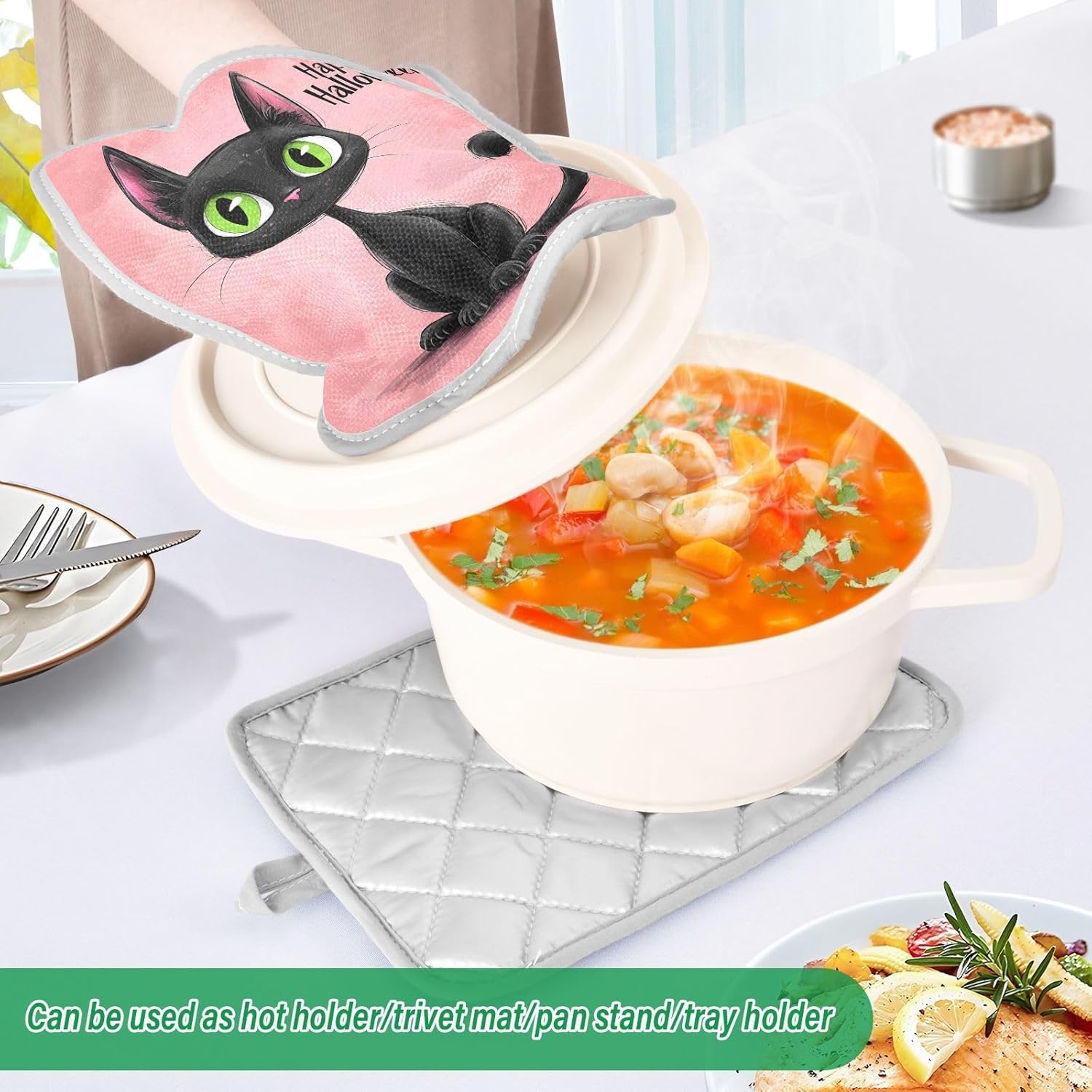 Halloween Cute Black Cat Pot Holders 2 Pcs