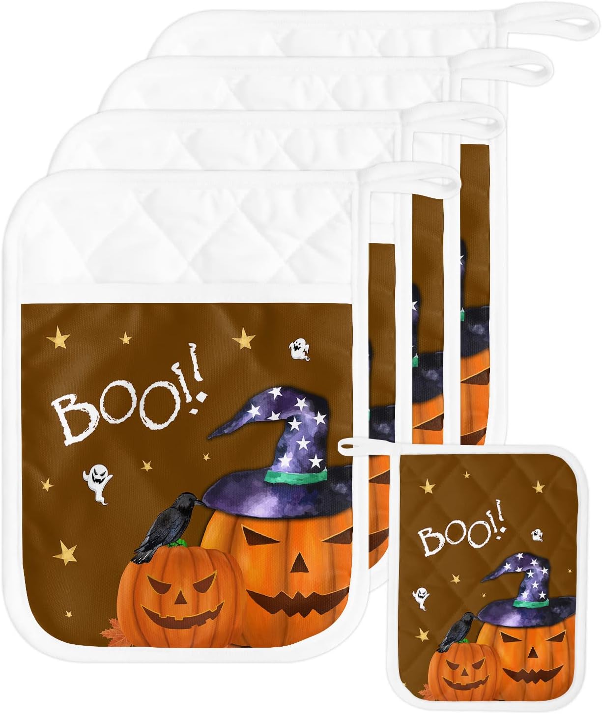 Cute Halloween Pumpkins 5PCS Pot Holders with Pockets and Hanging Loop