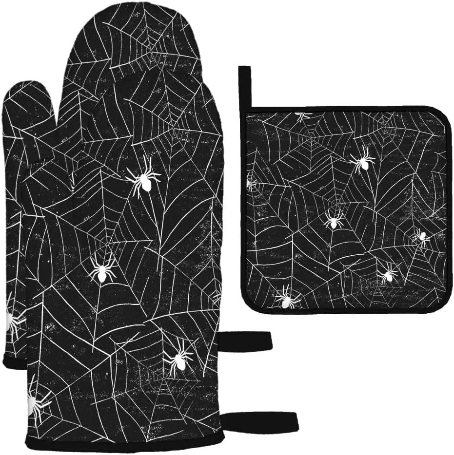Mxocom Halloween Spiders Non-Slip Oven Mitts Pot Holders 3-Pack