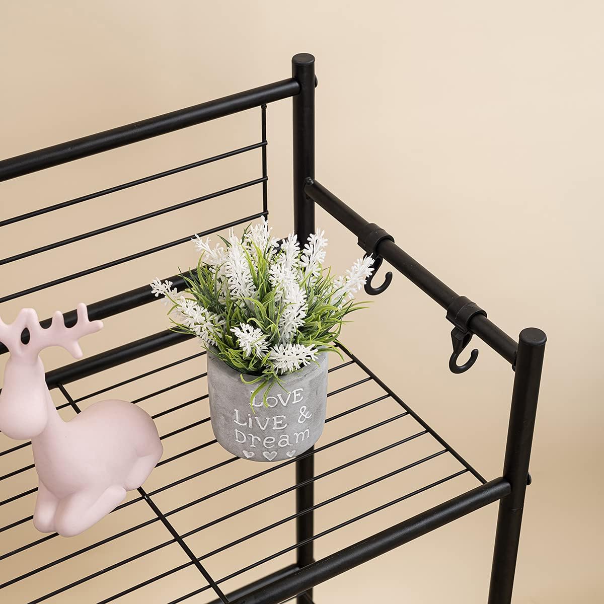LH UNICO 3-Tier Wire Shelf Unit with 4 Hooks Black