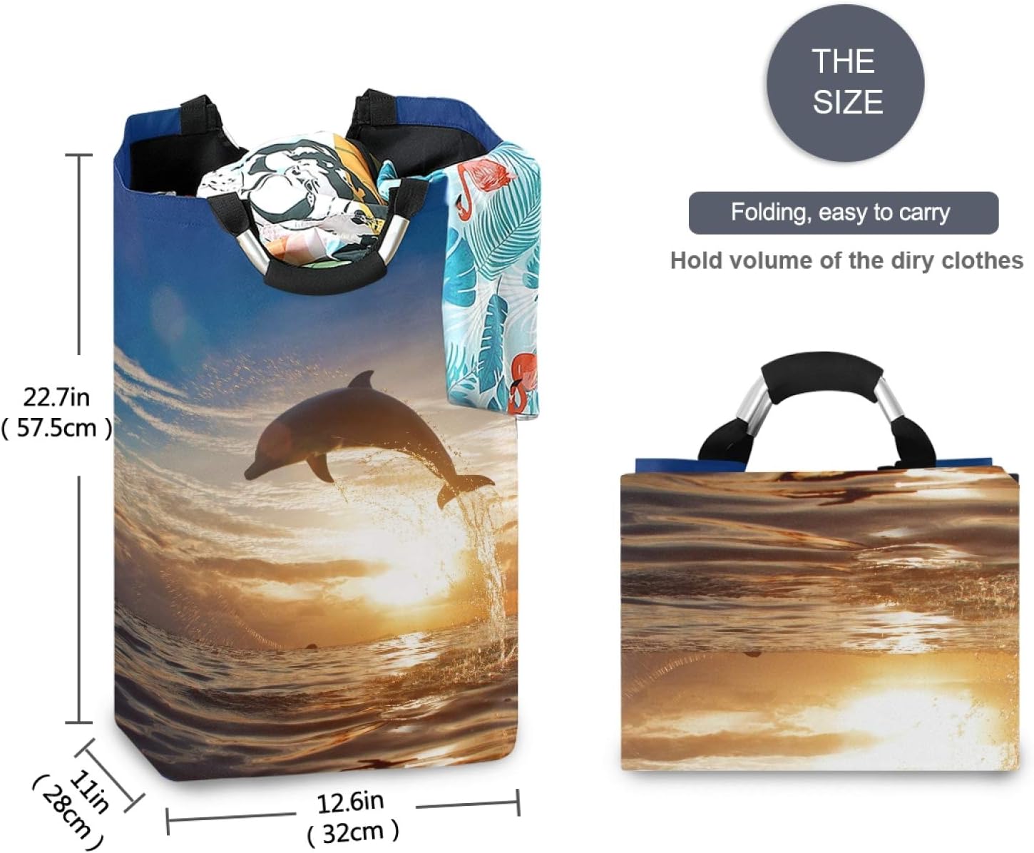 susiyo Beautiful Dolphins Folding Laundry Hamper