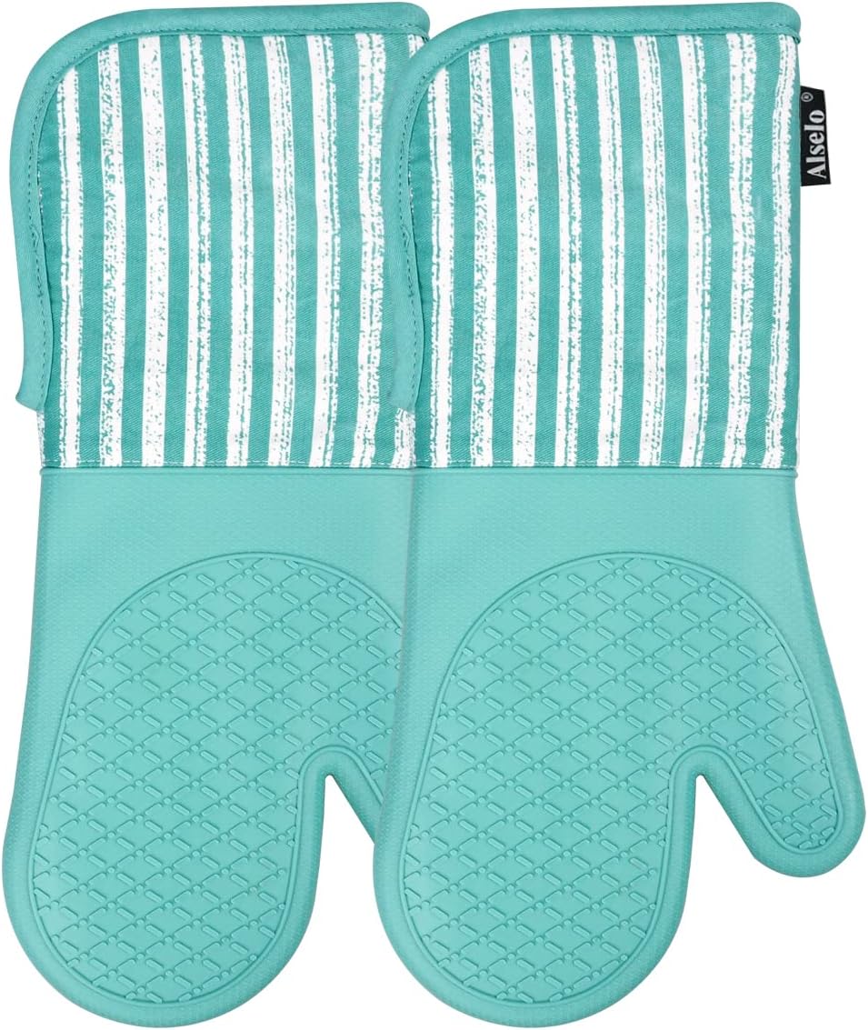 Alselo Silicone Oven Mitts Heat-Resistant Durable and Sure-Grabbing