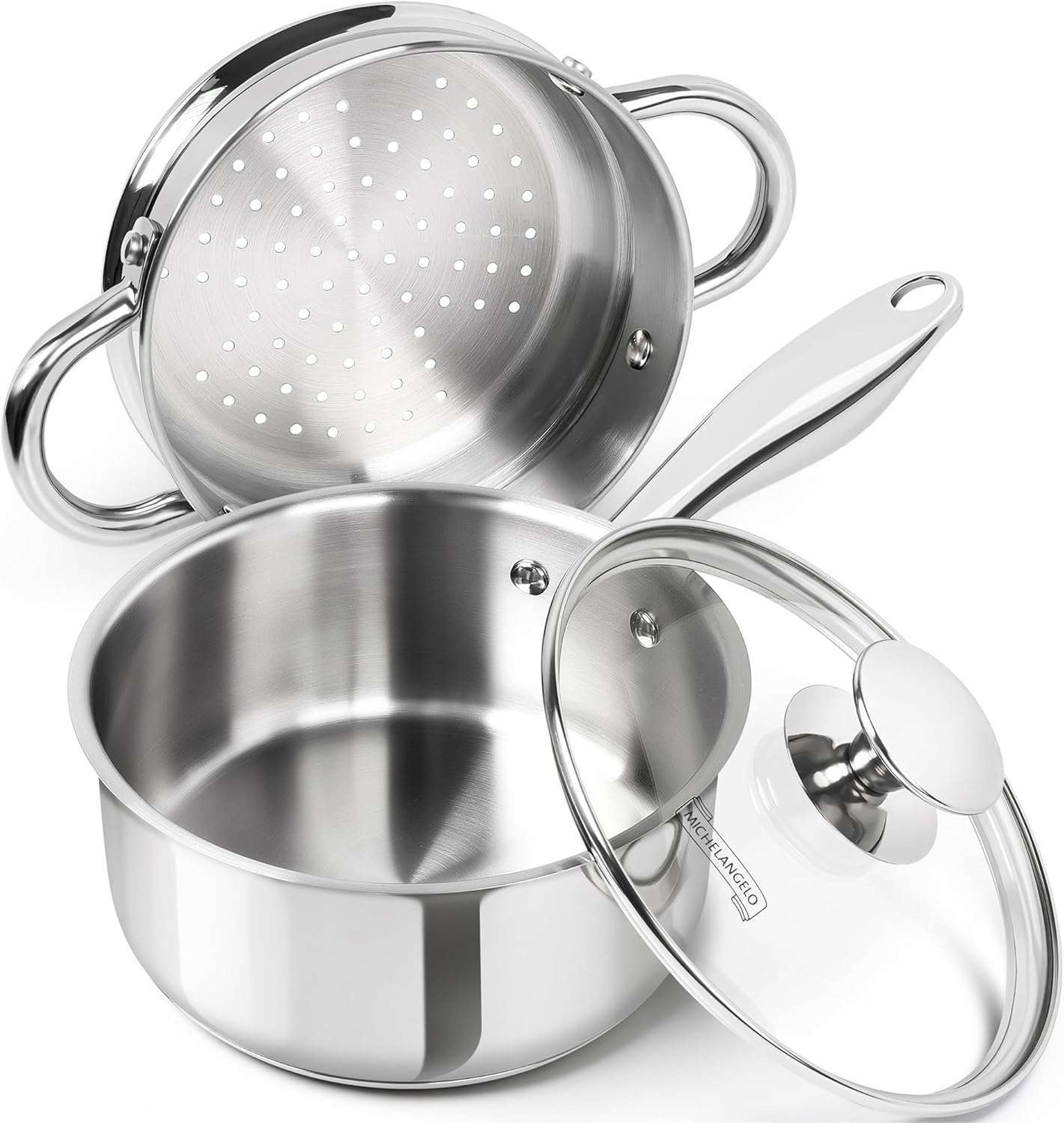 Stainless Steel Saucepan with Tripple Bottom for Cooking Steaming More