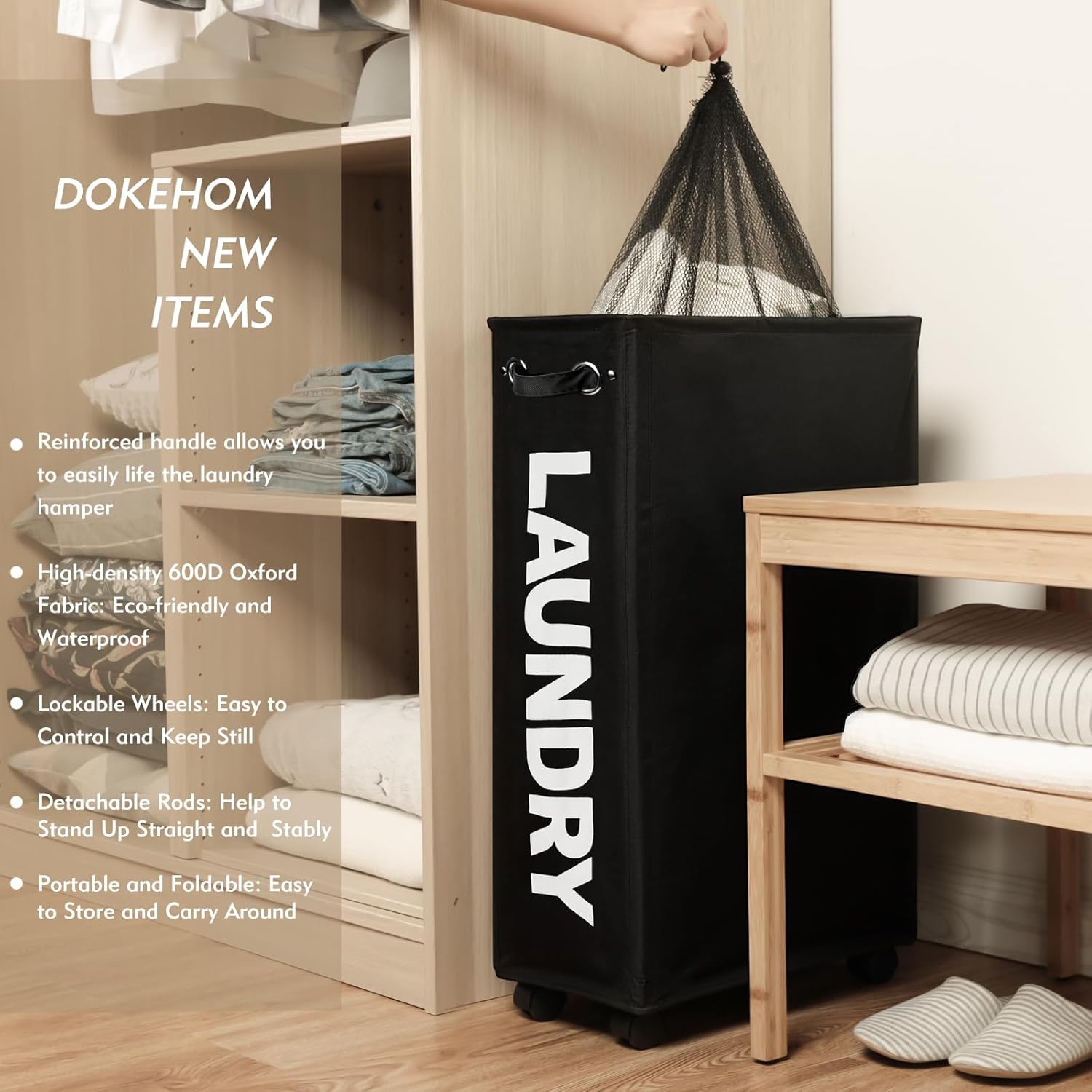 4-Wheeled Rollable Storage Basket for Laundries