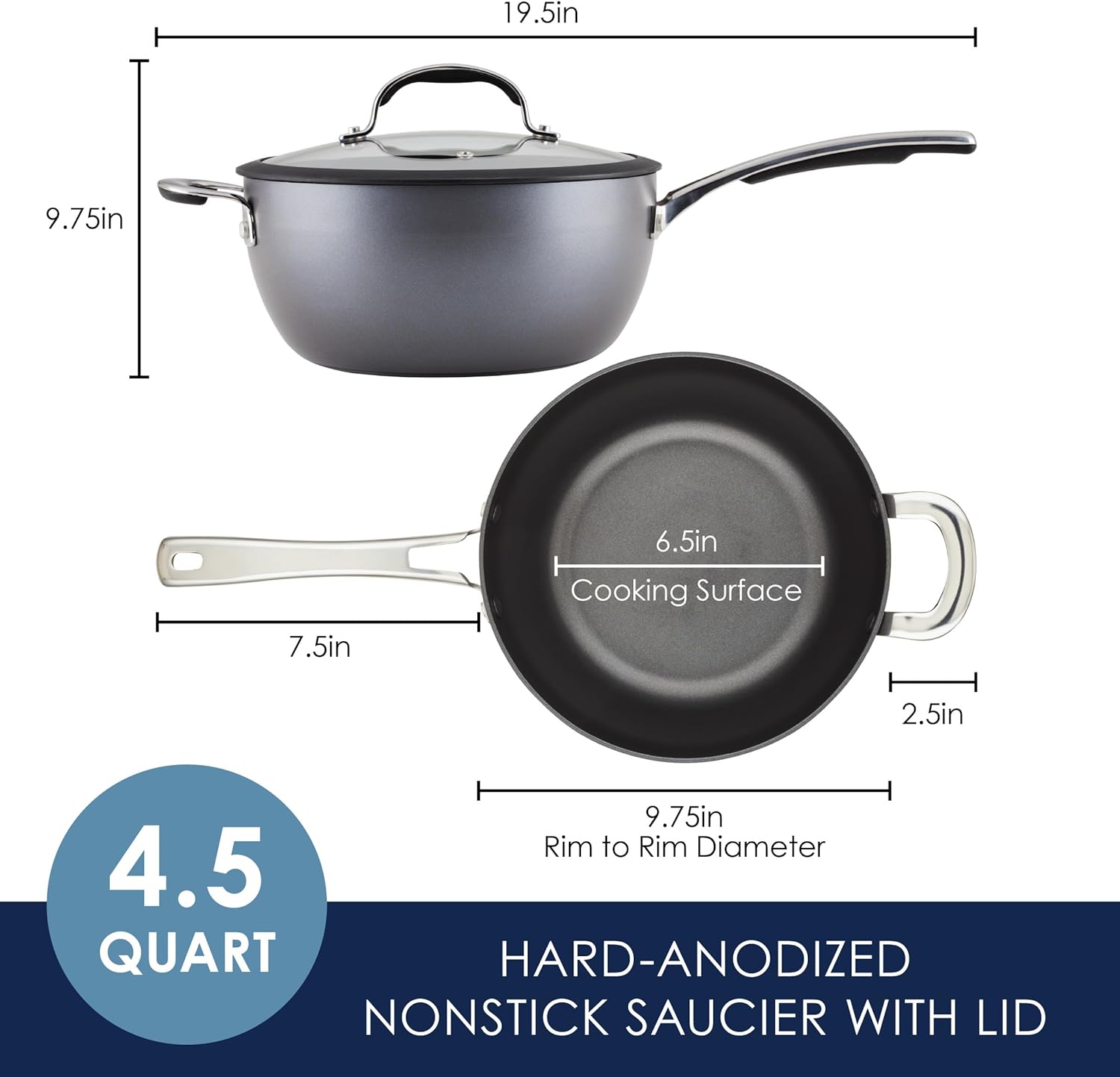 Rachael Ray Cook Create 45 Quart Hard Anodized Nonstick Saucepan with Lid