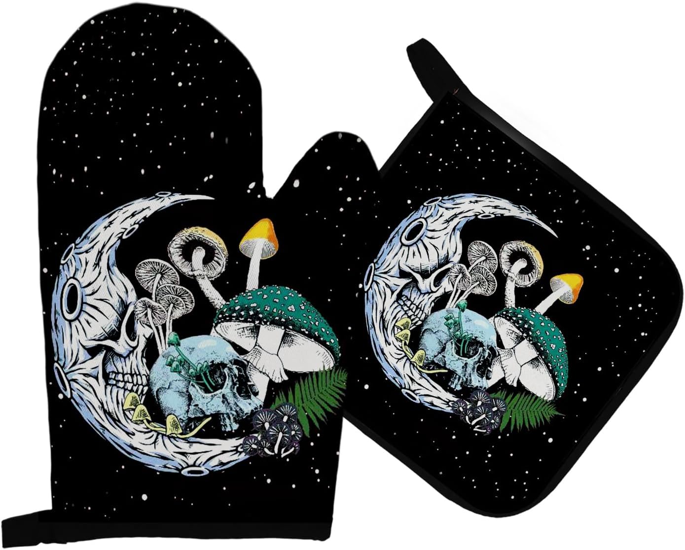 Mingnei Goth Skull Mushroom Oven Mitts Pot Holder Set for Kitchen Use