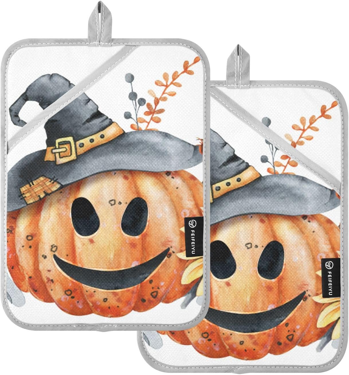 Happy Halloween 2-Piece pumpkin pot holder set with pockets