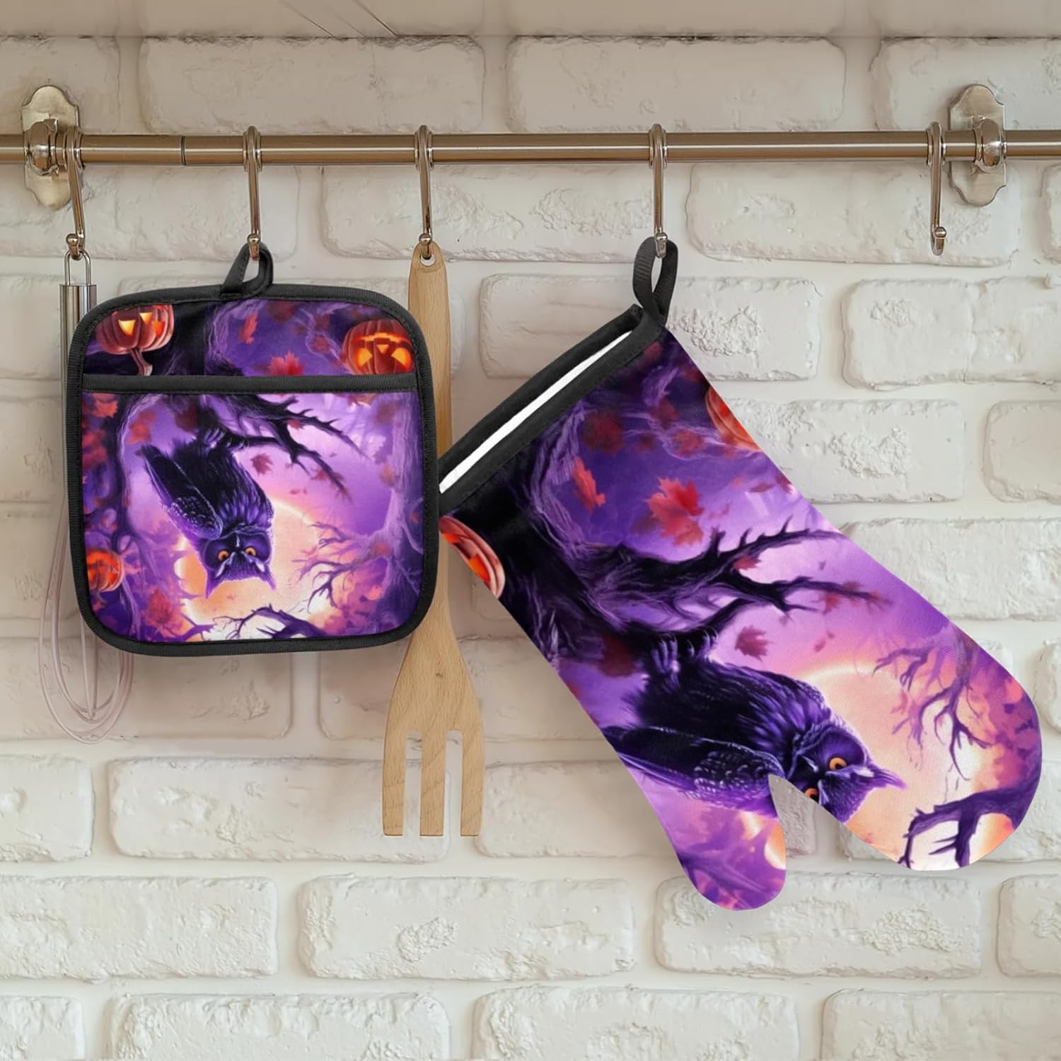 Halloween Halloween pumpkin owls oven mitts pot holders set Halloween Halloween Halloween