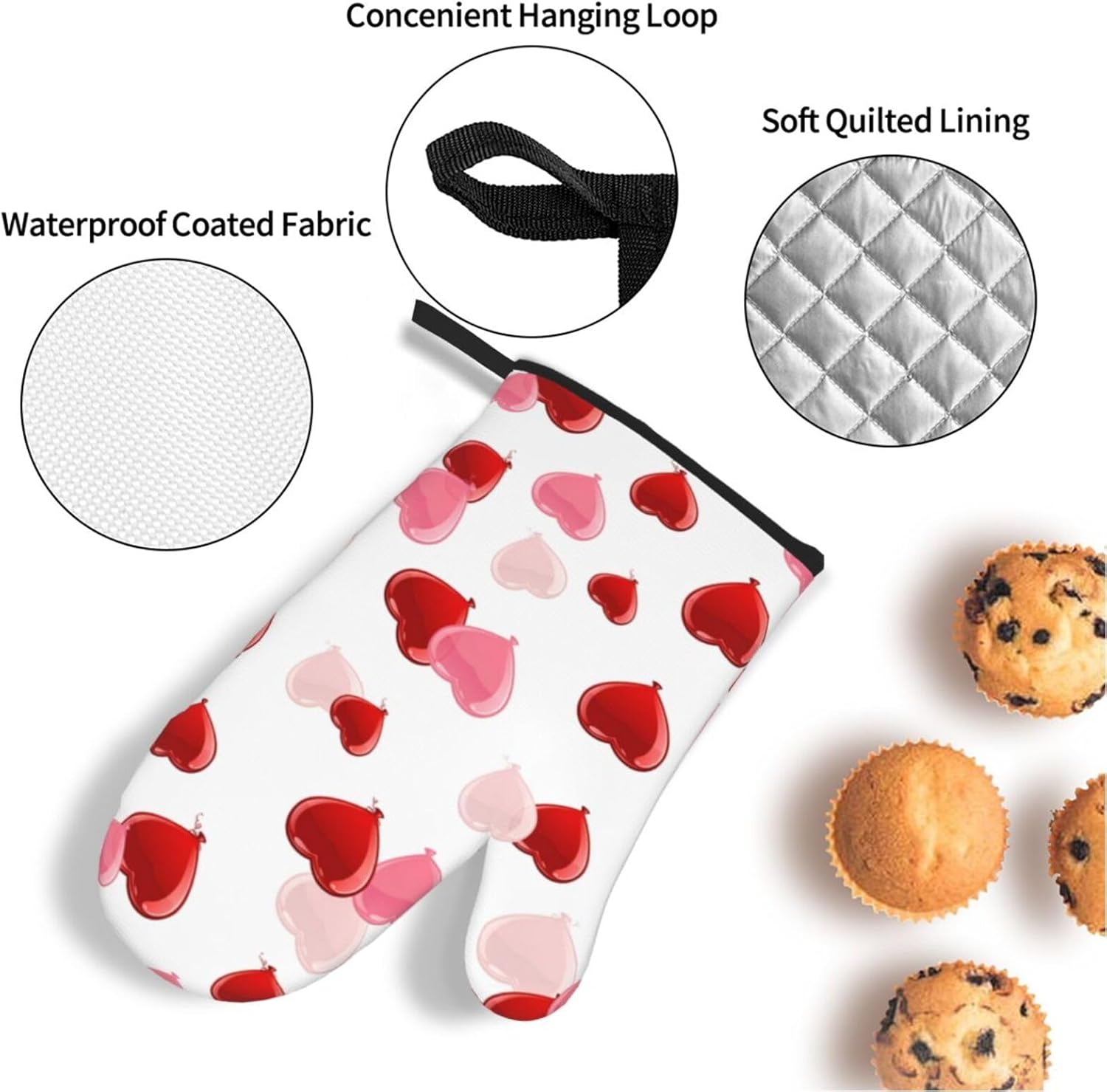 Valentines Day Oven Mitts Pot Holders Set 4pcs Heat Resistant Kitchen Gloves