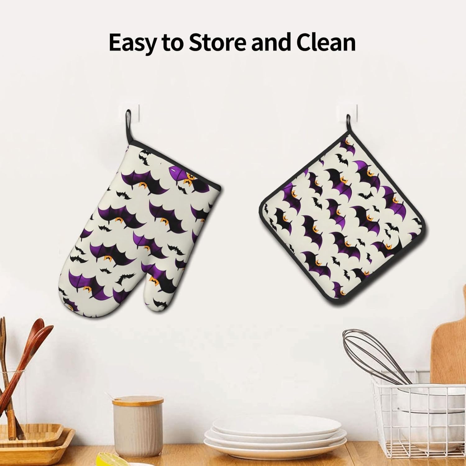 Flying Purple Bats Oven Mitts and Pot Holders - 2-Piece Heat-Resistant Set