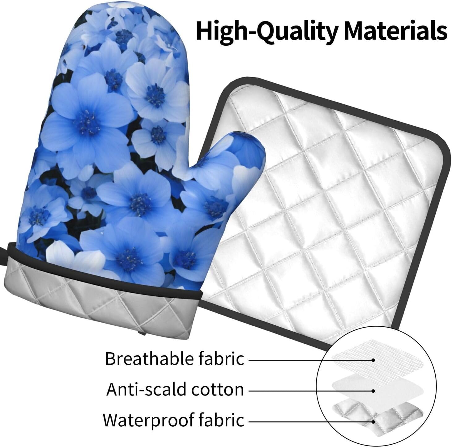 Quopvn Blue Flowers Oven Mitts and Pot Holders Set