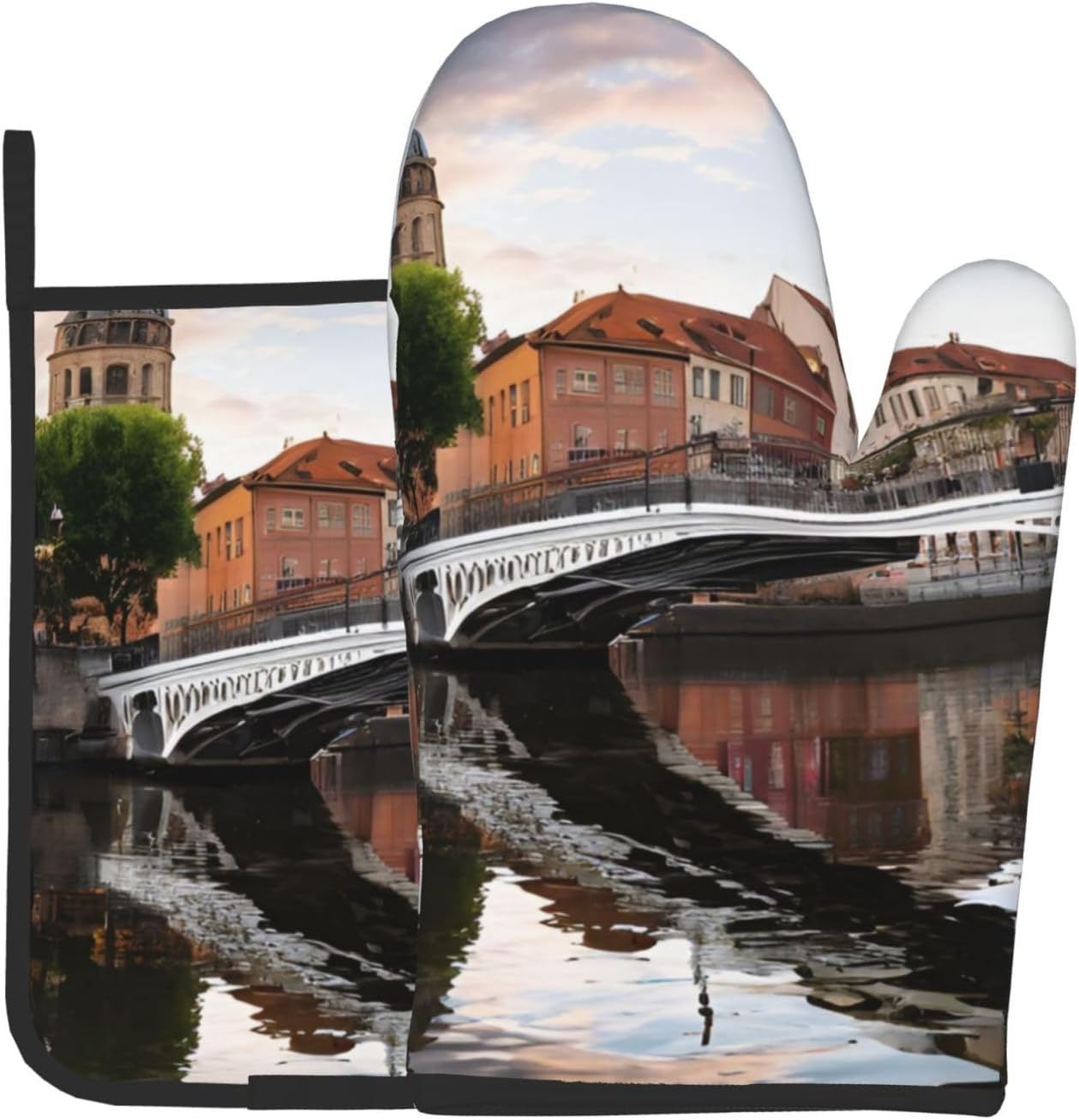 Dublin Ireland Penny Bridge Pot Holder Oven Mitt Set