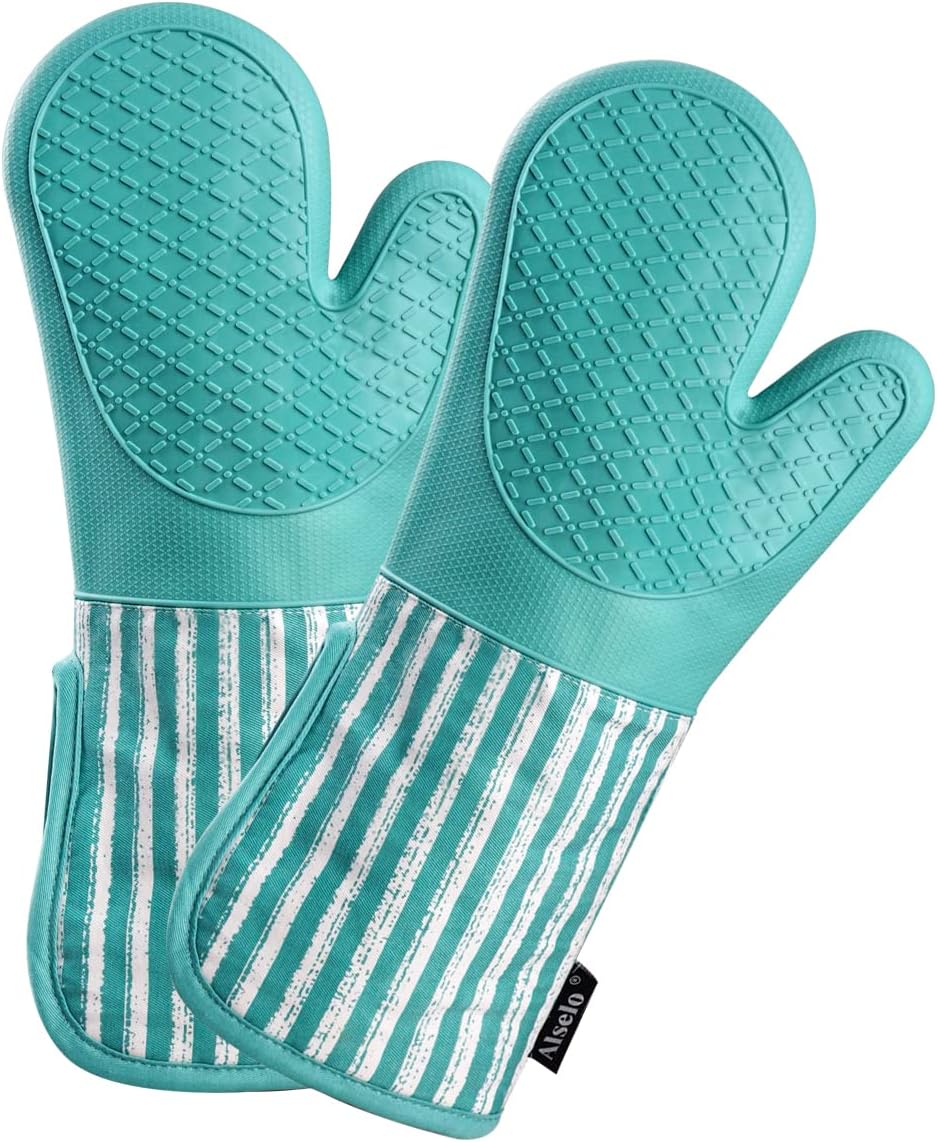 Alselo Silicone Oven Mitts Heat-Resistant Durable and Sure-Grabbing