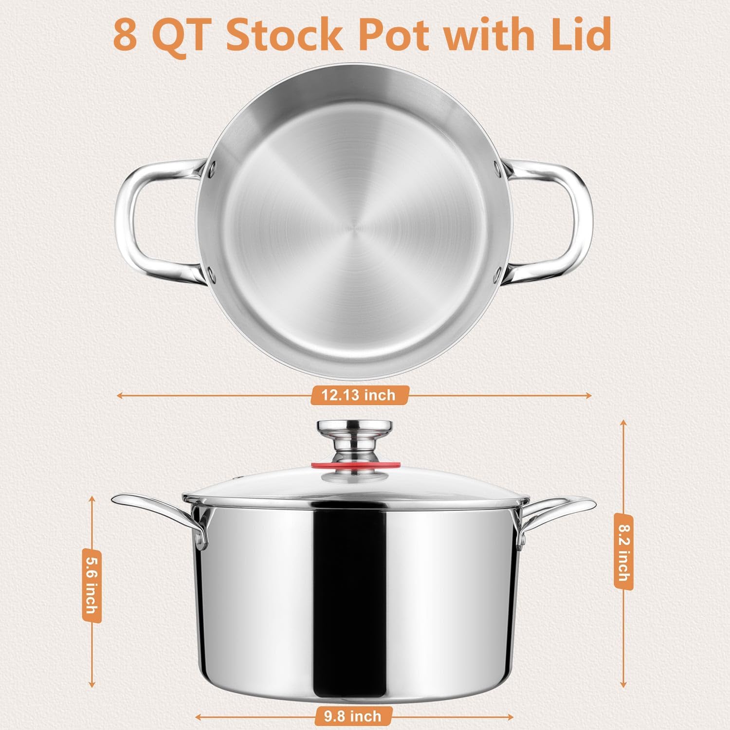 Xgxoz8 QT Stainless Steel Stock Pot with Glass Lid