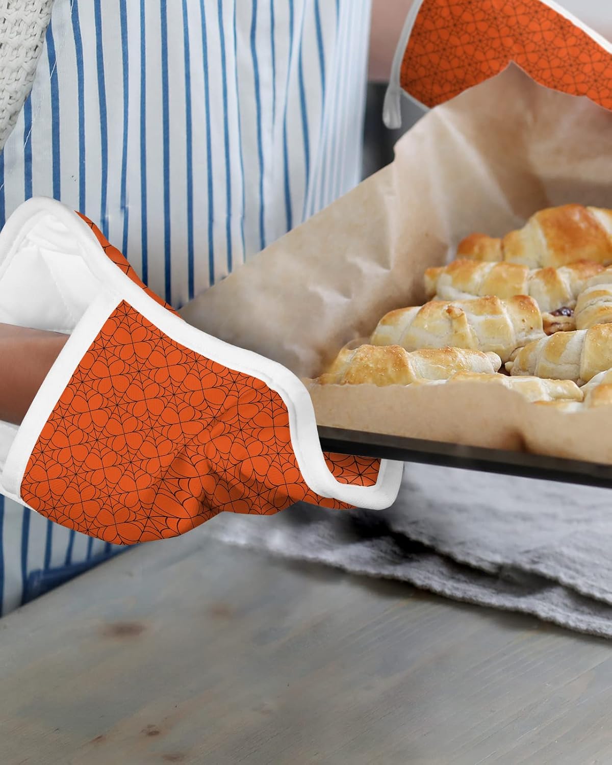 GEOMETRIC HALLOWEEN POT HOLDER SET - 5pcs Heat-Resistant Oven Mitts with Pocket