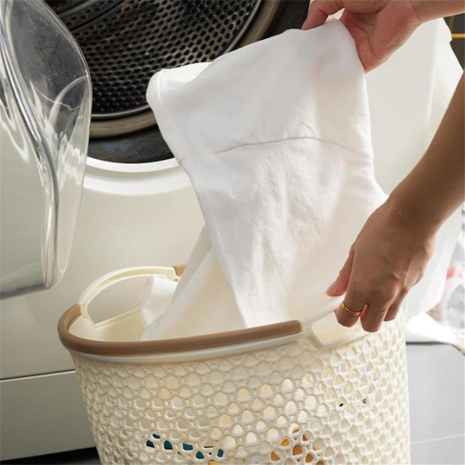 Space-Saving Laundry Basket with Dual Handles for Efficient Storage