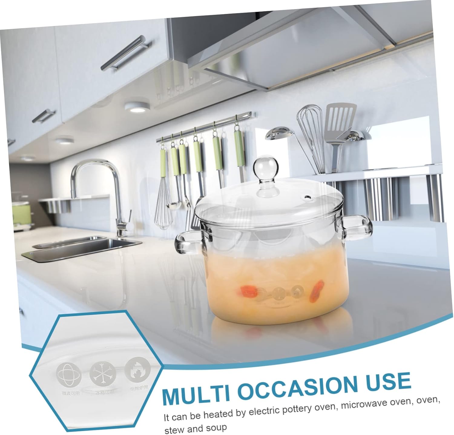 DECHOUS High-Borosilicate Glass Stockpot with Lid 1500ml