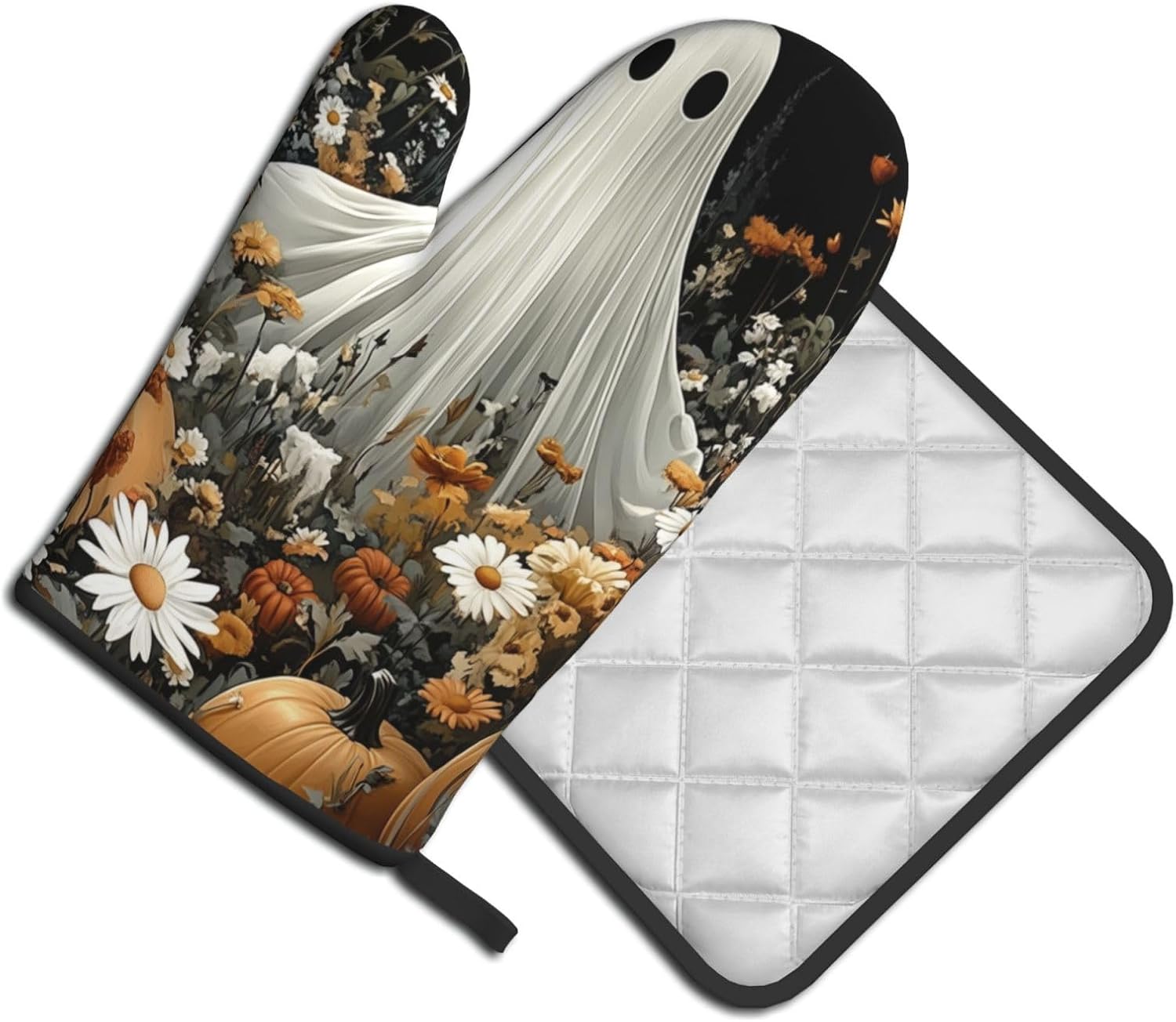 FireDeer Halloween Ghost Oven Mitts Pot Holders Set