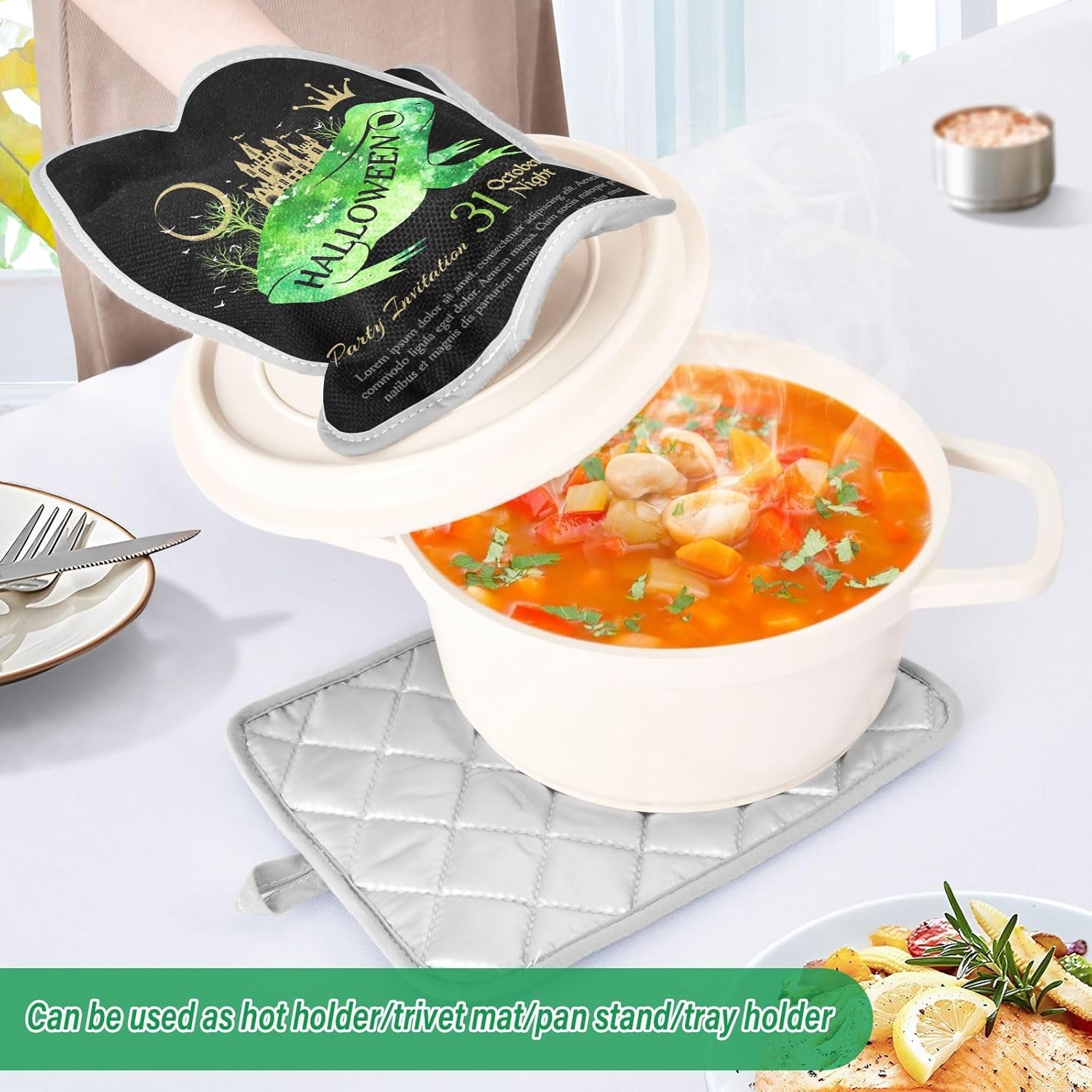 2-Piece Halloween Princess Frog Potholder Set - Heat-Resistant Oven Mitts
