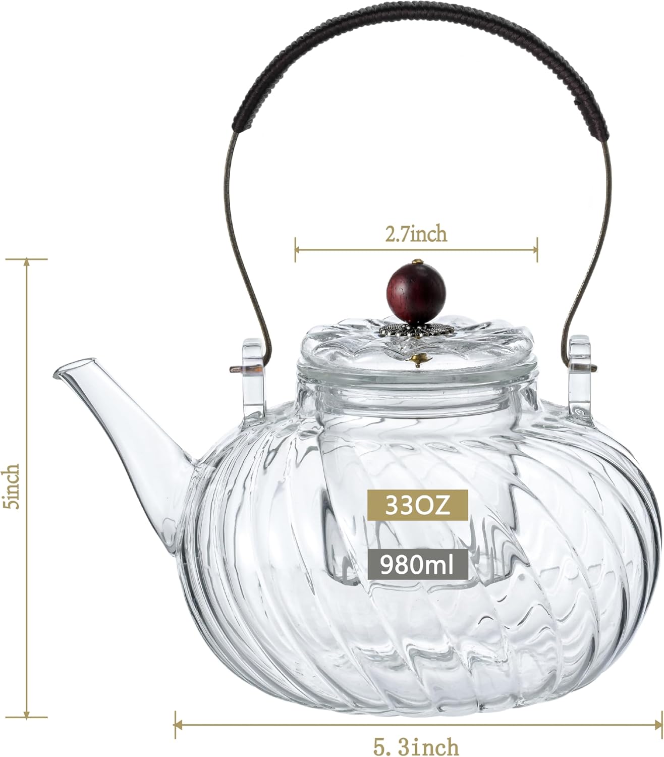 WlasssCompact Glass Teapot with Removable Infuser Durable Safe for Home Kitchen
