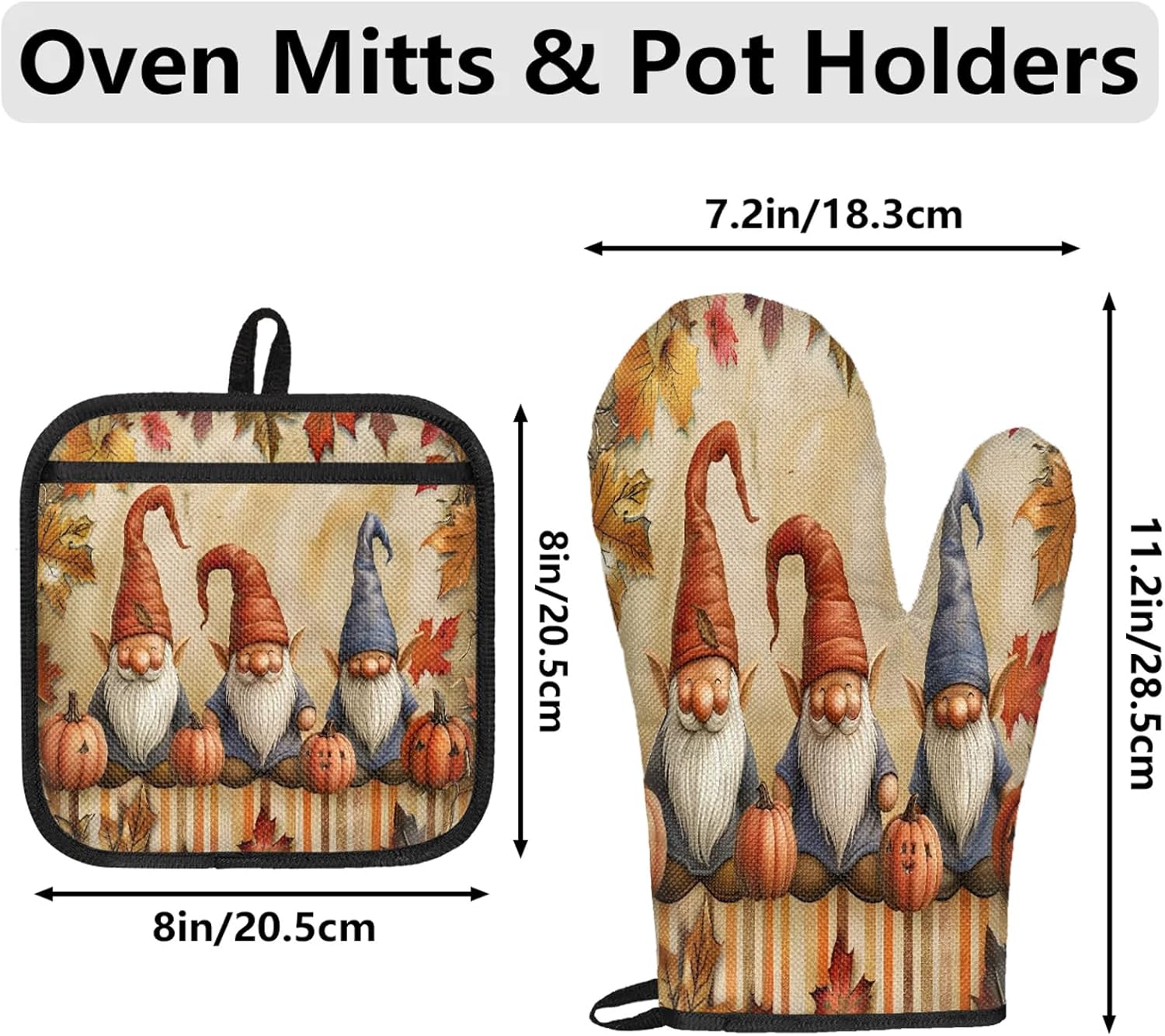 TropicalLife Fall Gnomes Halloween Oven Mitts Pot Holders Heat-Resistant Set of 4