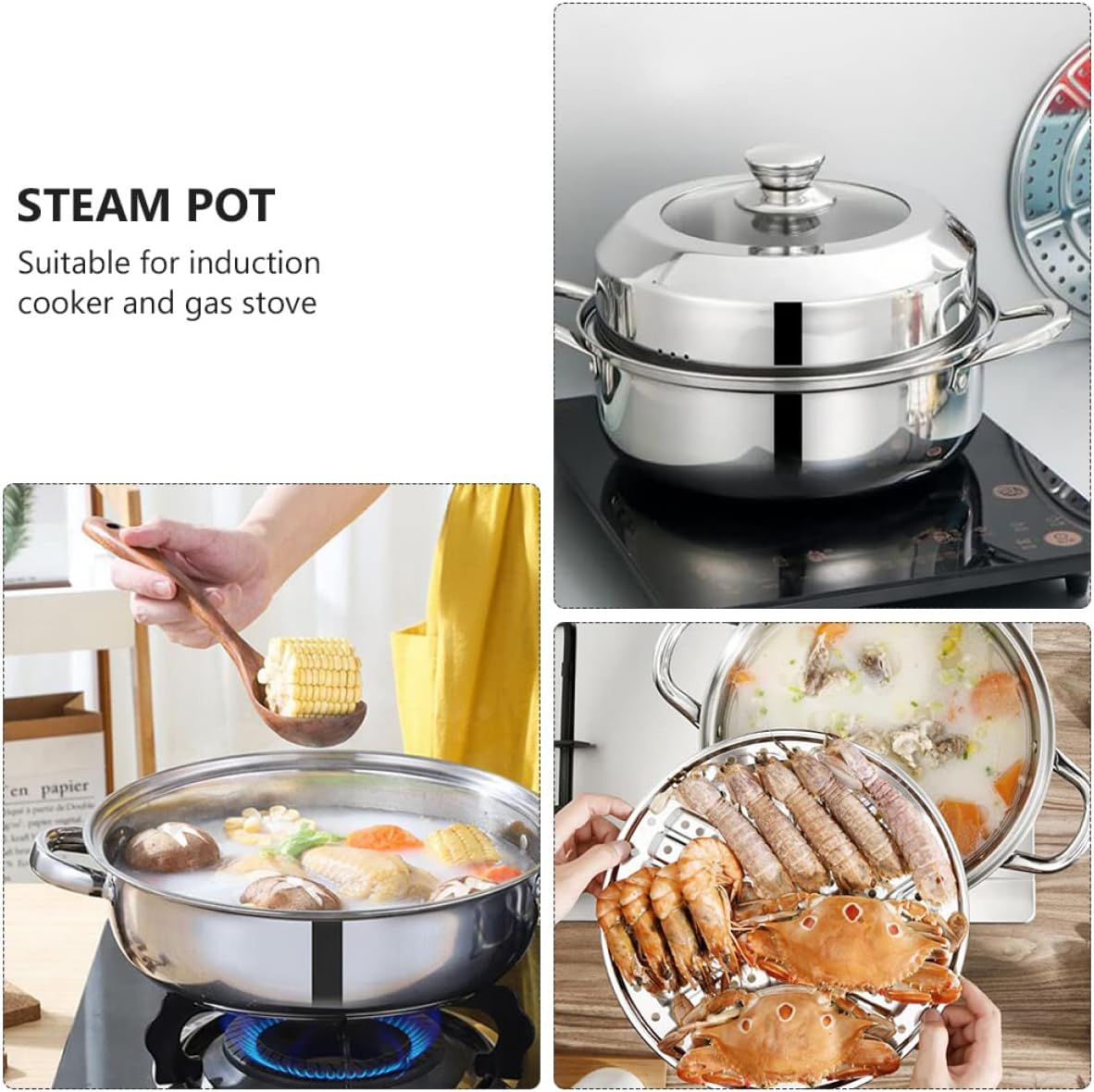 Mikinona 1pc Stainless Steel Steamer Stock Pot