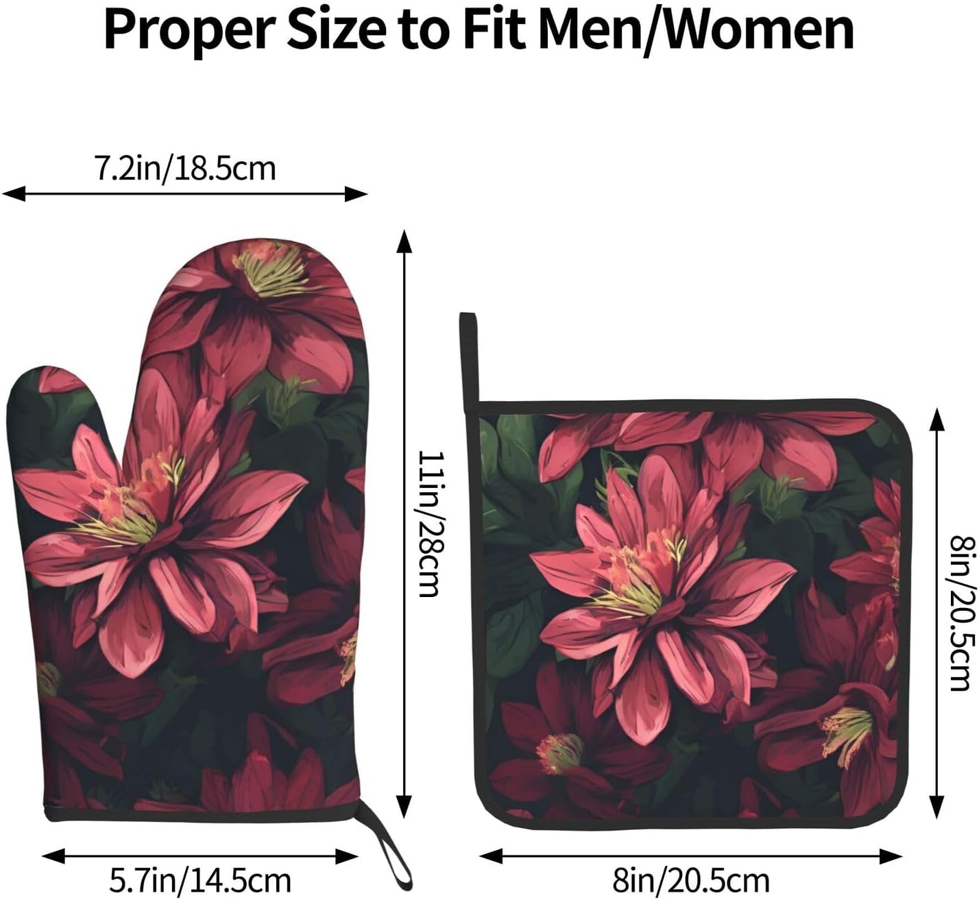 Triangle Flower-Printed Oven Mitts and Pot Holders 2pc Set
