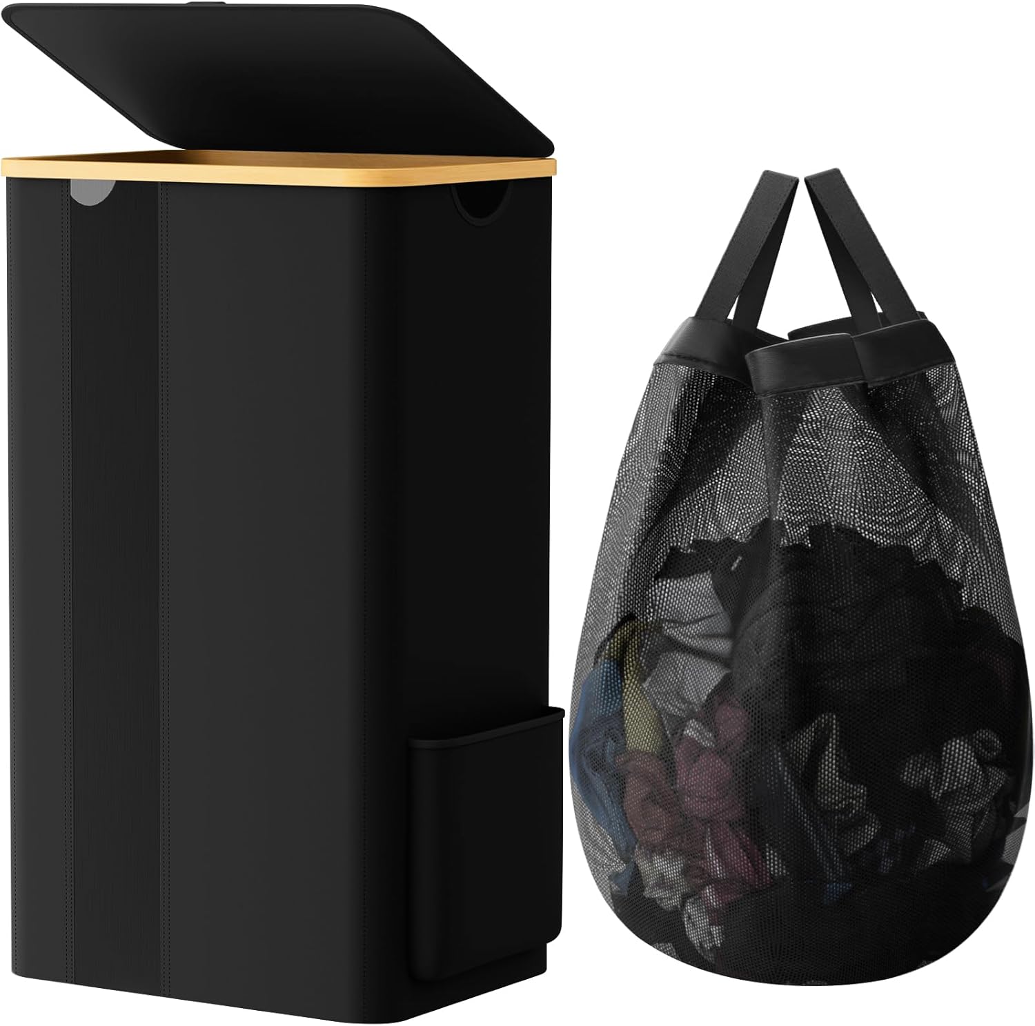 SpaceTrove Large Multi-Use Laundry Hamper with Lid Removable Bag Black