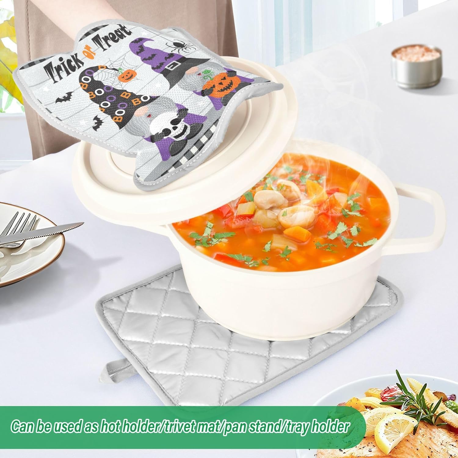 Trick-Orient-Treat Gnomes Heat-Resistant Pot Holder Set