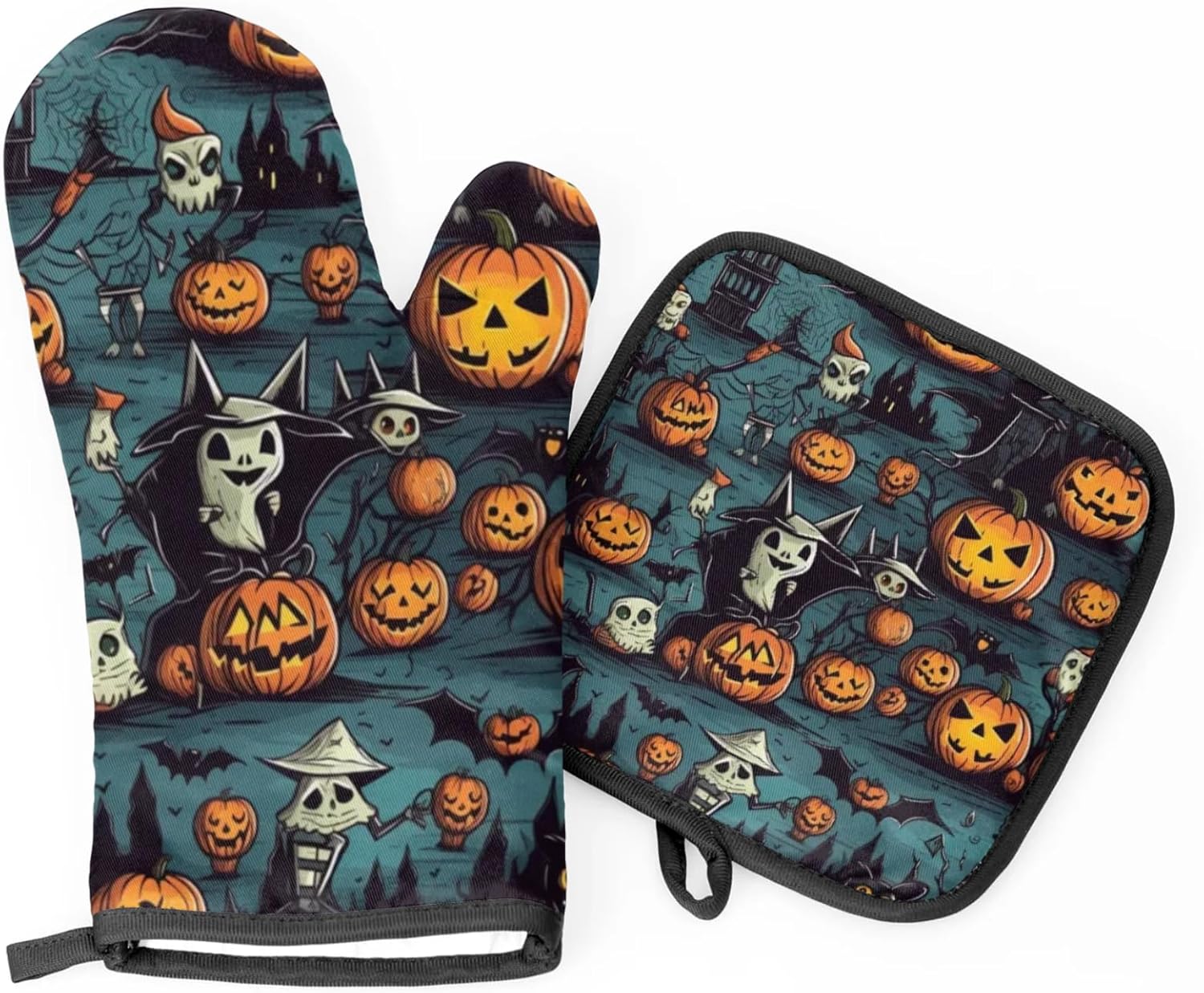 Pumpkin Ghost Halloween Oven Mitts Pot Holders Set of 2