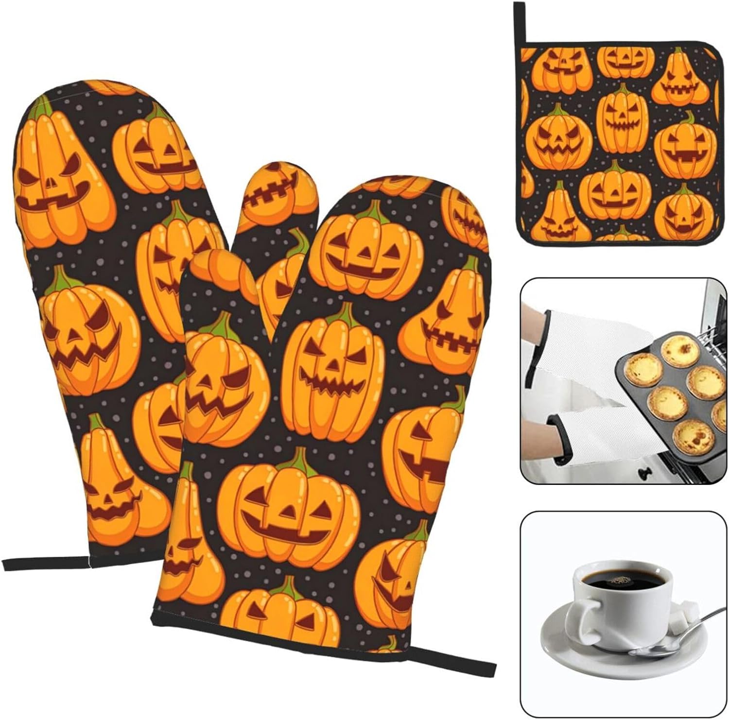 XULLZH Halloween Pumpkin Patterns Oven Mitts Set