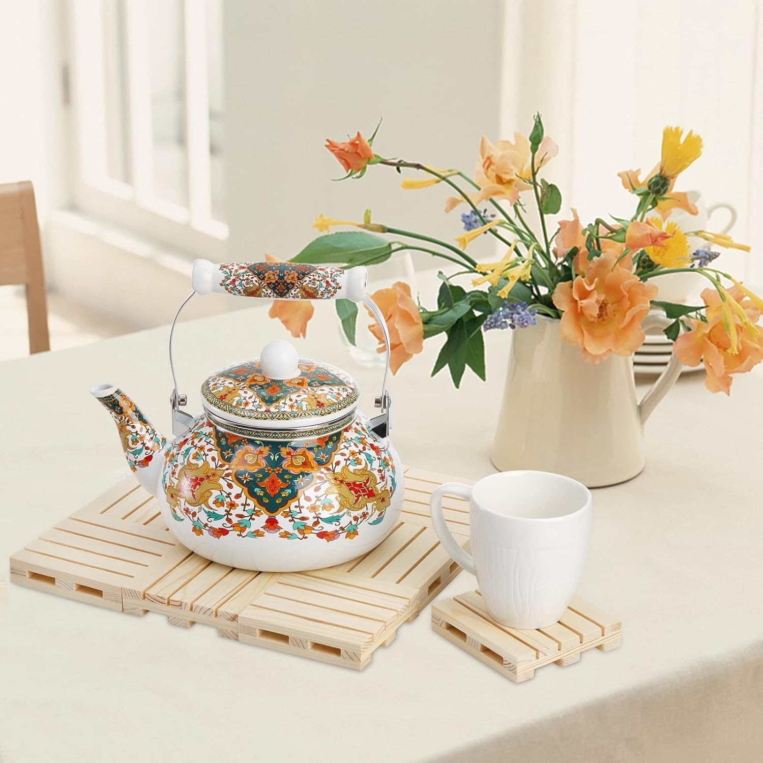 Floral Metal Tea Kettle