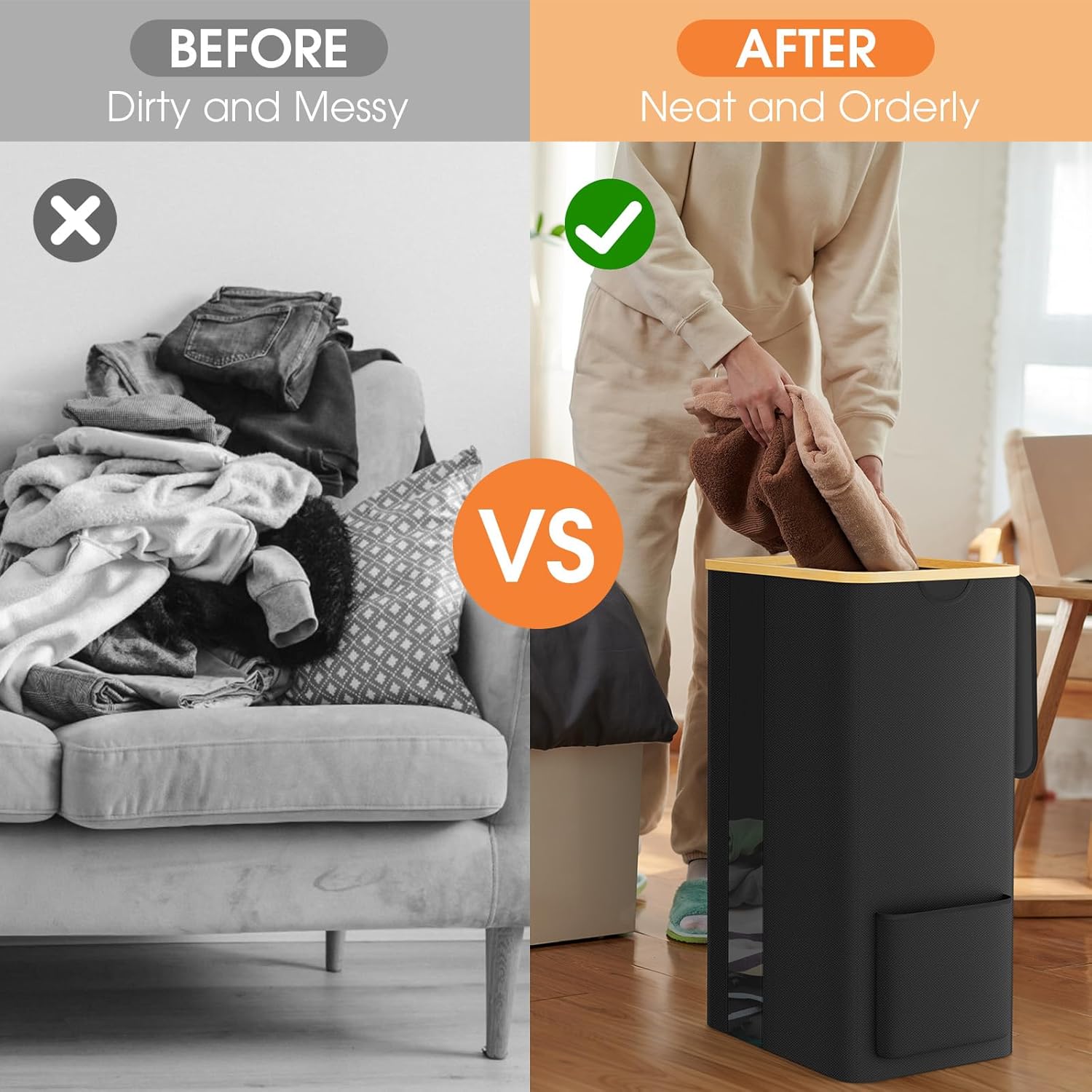 SpaceTrove Large Multi-Use Laundry Hamper with Lid Removable Bag Black