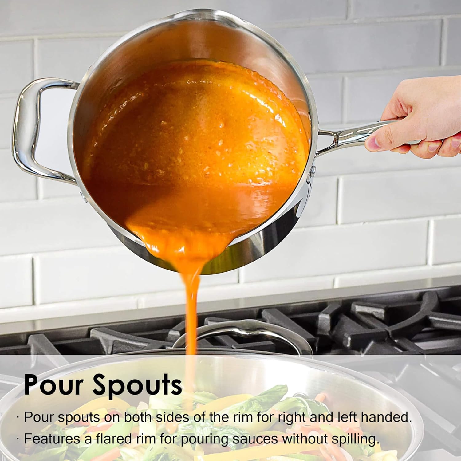 Rorence Stainless Steel Saucepan with Pour Spout Glass Lid