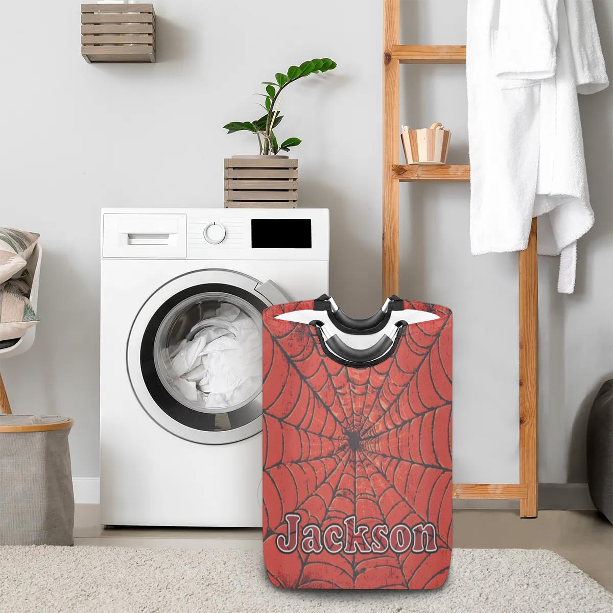 RIRIX Red Spider Web Personalized Laundry Basket with Handles