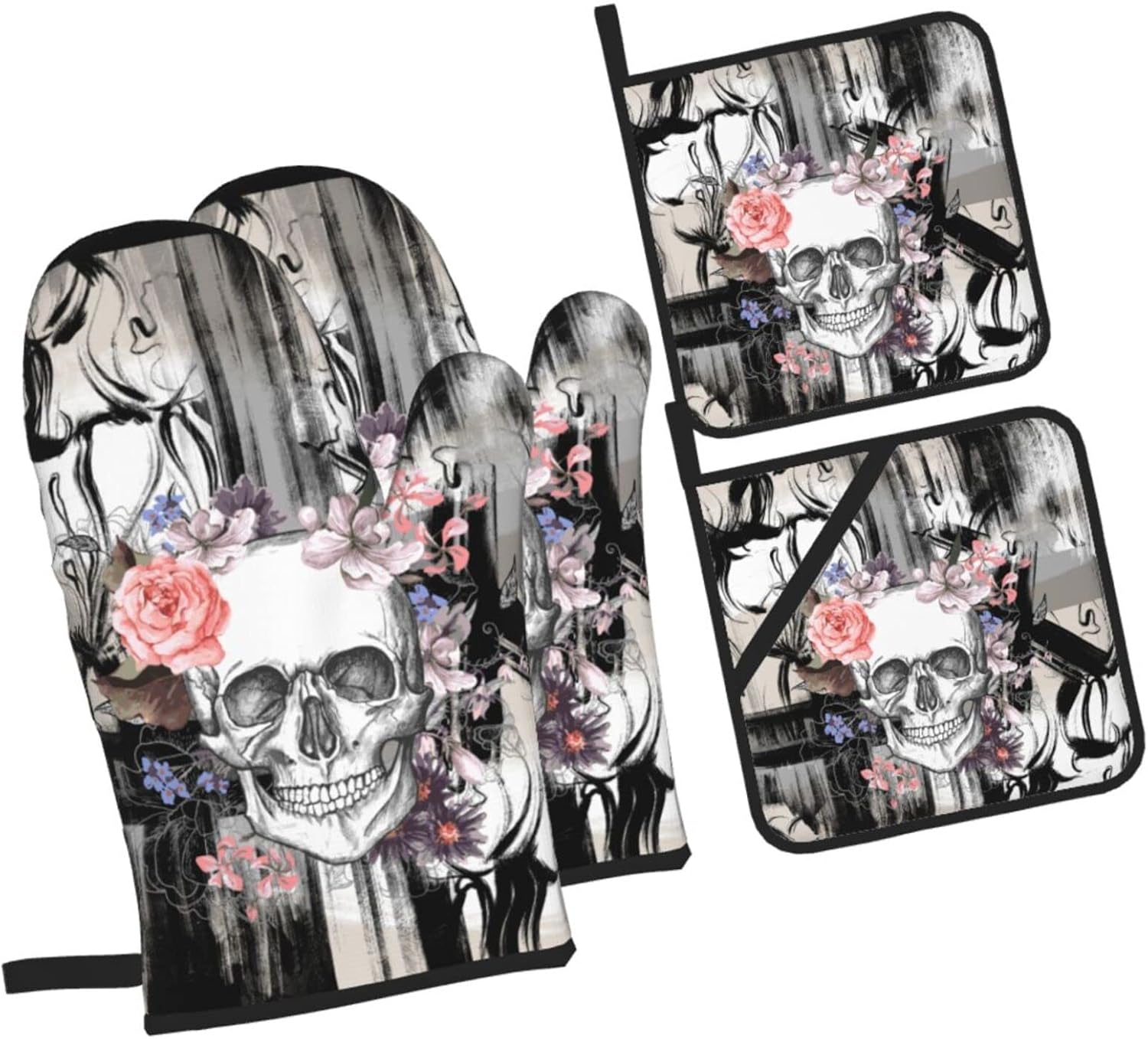Gothic Skull Oven Mitts Heat Resistant Heat-Resistant Oven mitts