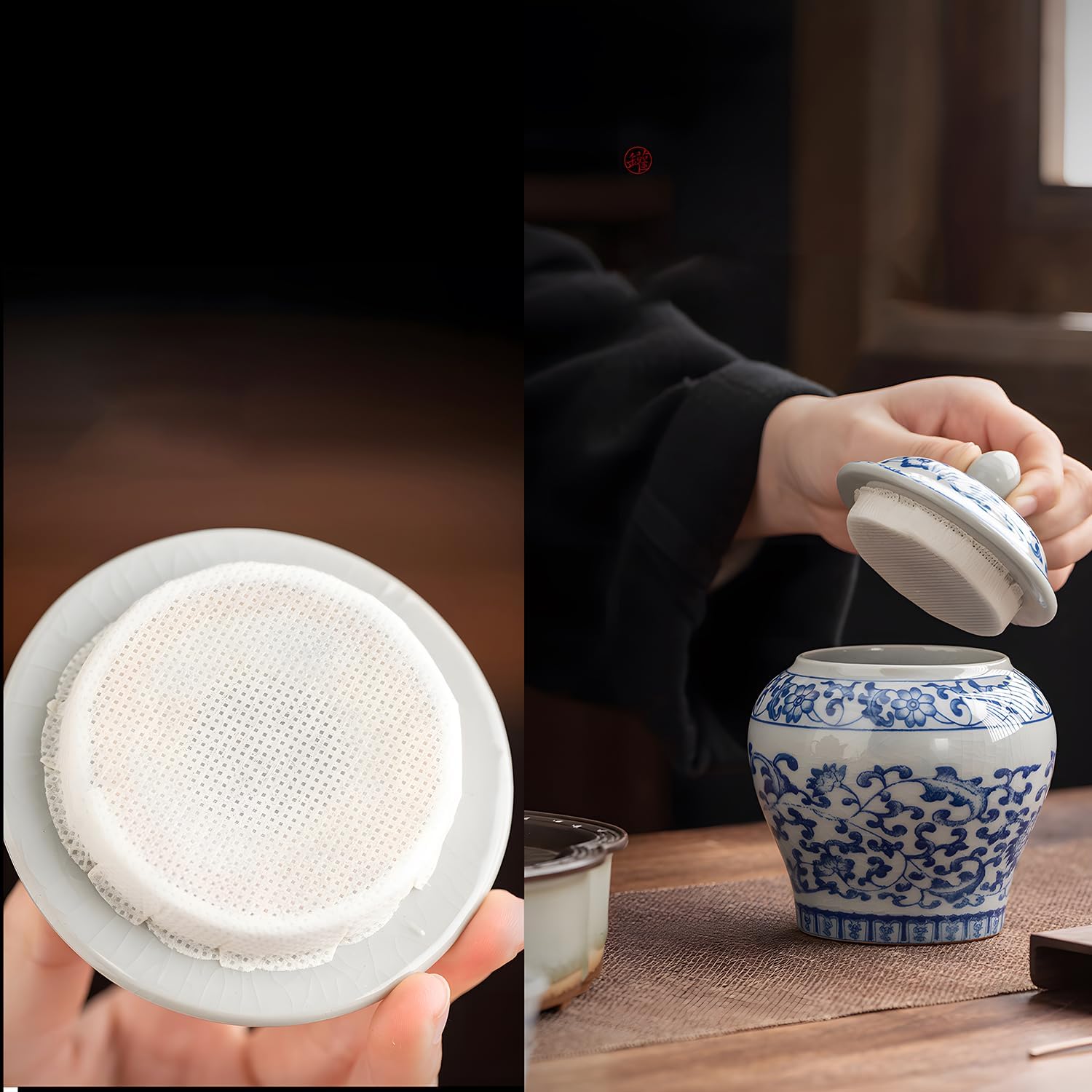 Elegant Chinese-Ceramic Tea Jar Canister 9oz