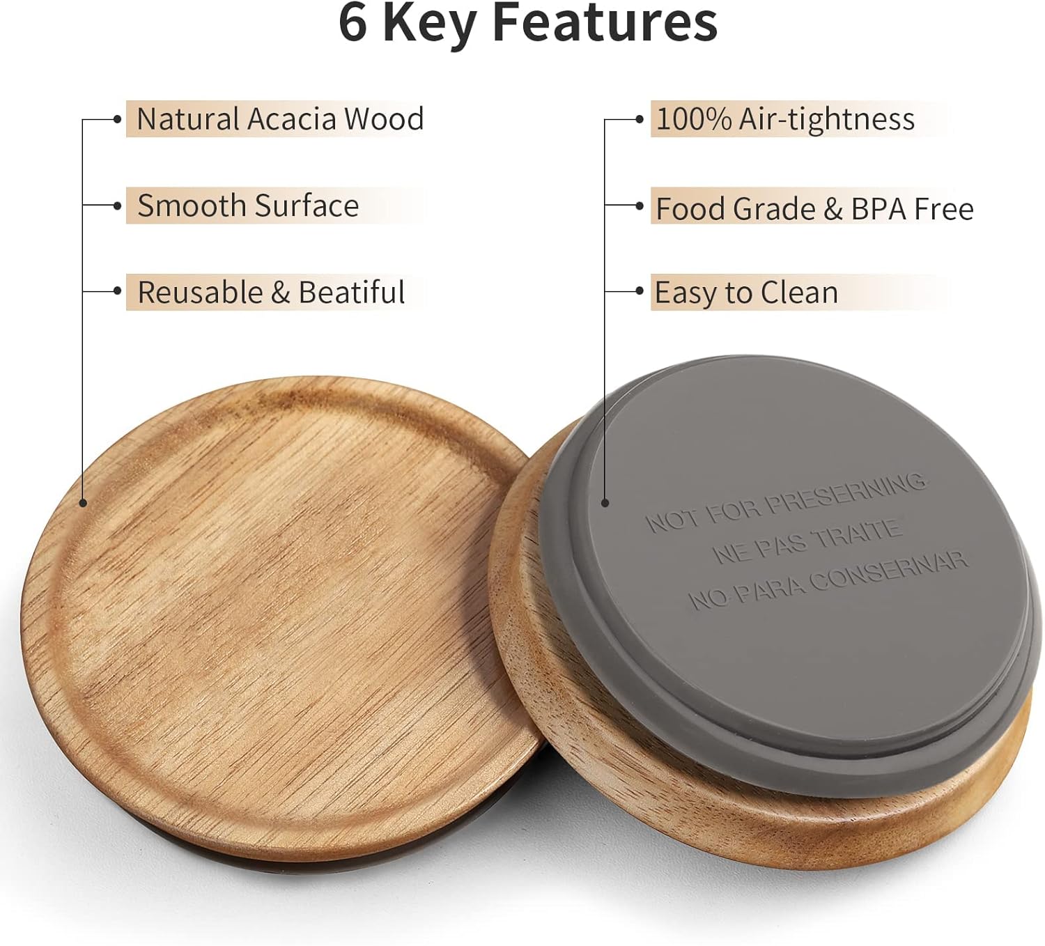 Wooden Canning Lids for Mason Jars 12PCS Reusable with Silicone Seal