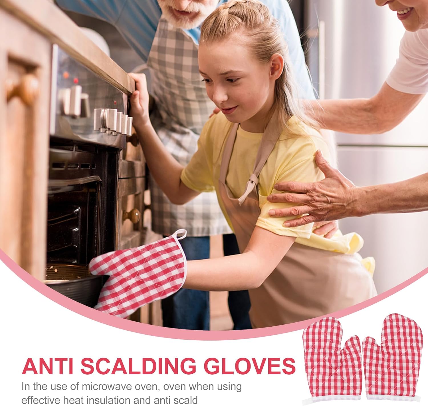 2Pcs Red Checkered Oven Mitts