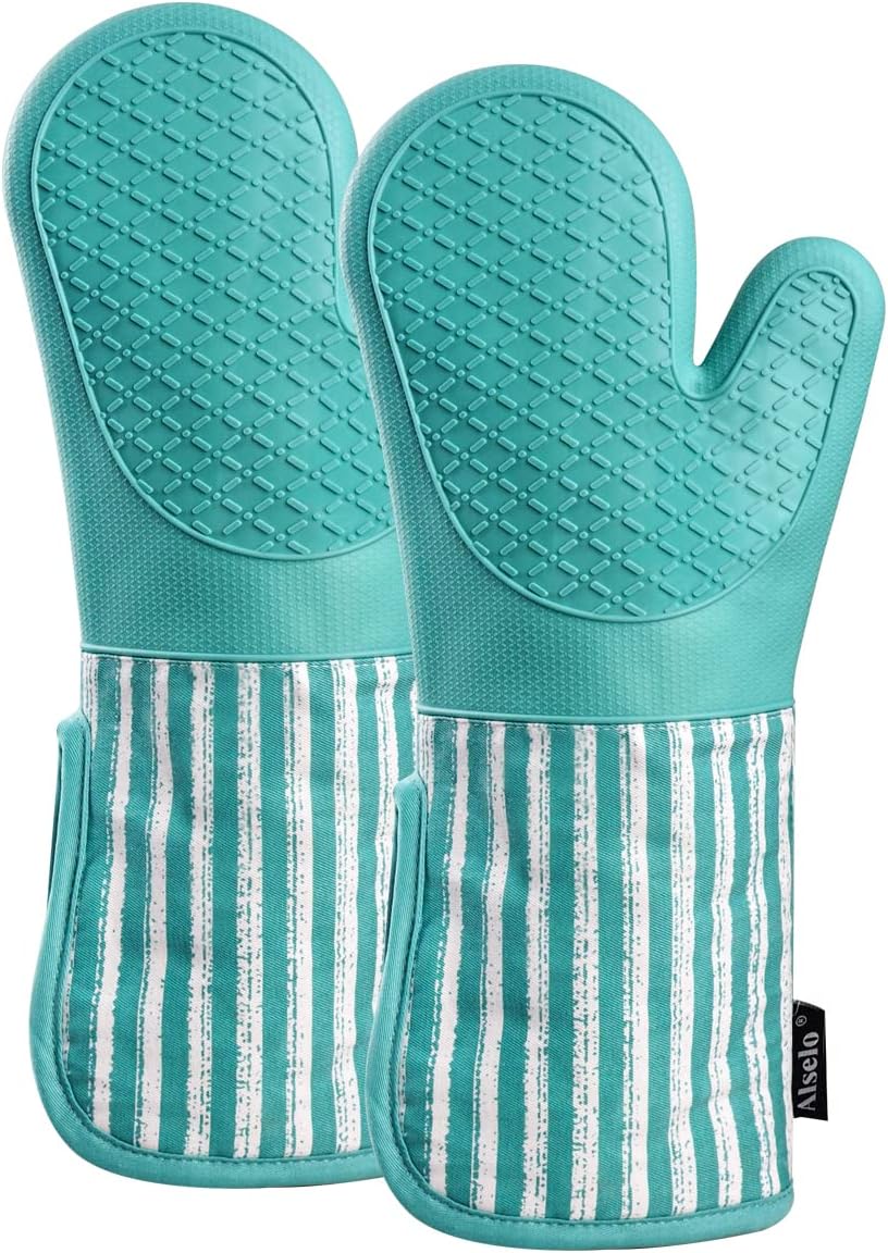 Alselo Silicone Oven Mitts Heat-Resistant Durable and Sure-Grabbing