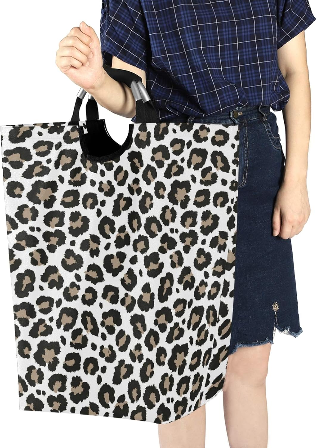 ALAZA Style Gray Leopard Collapsible Laundry Hamper Basket