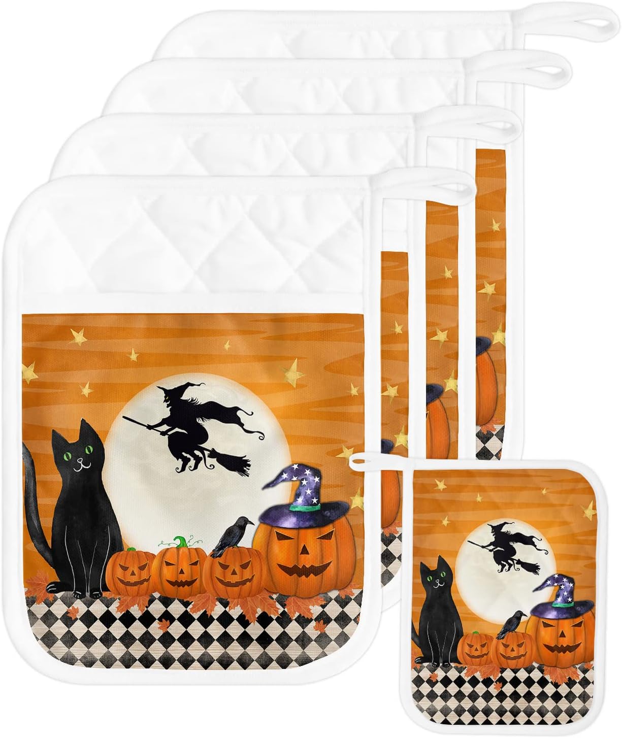 Festive Halloween Kitchen Accessories 5PCS Pot Holder Set with Loops
