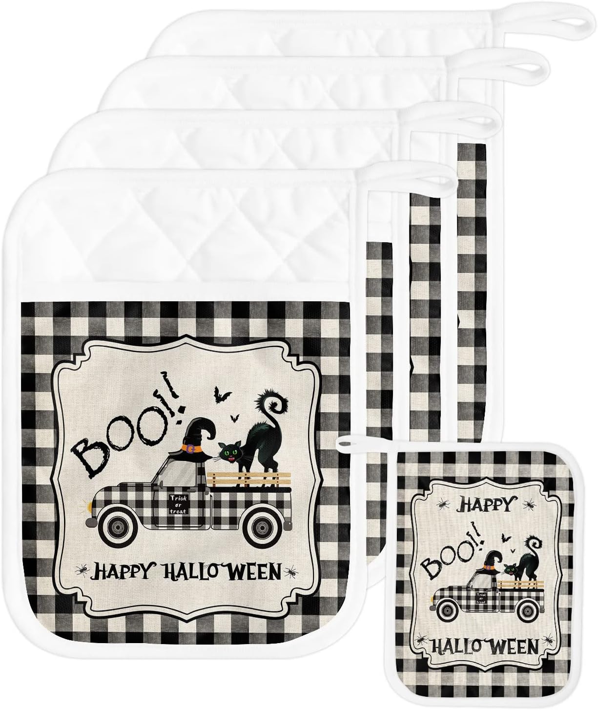 Trick or Treat Cat Halloween Potholders 5PCS