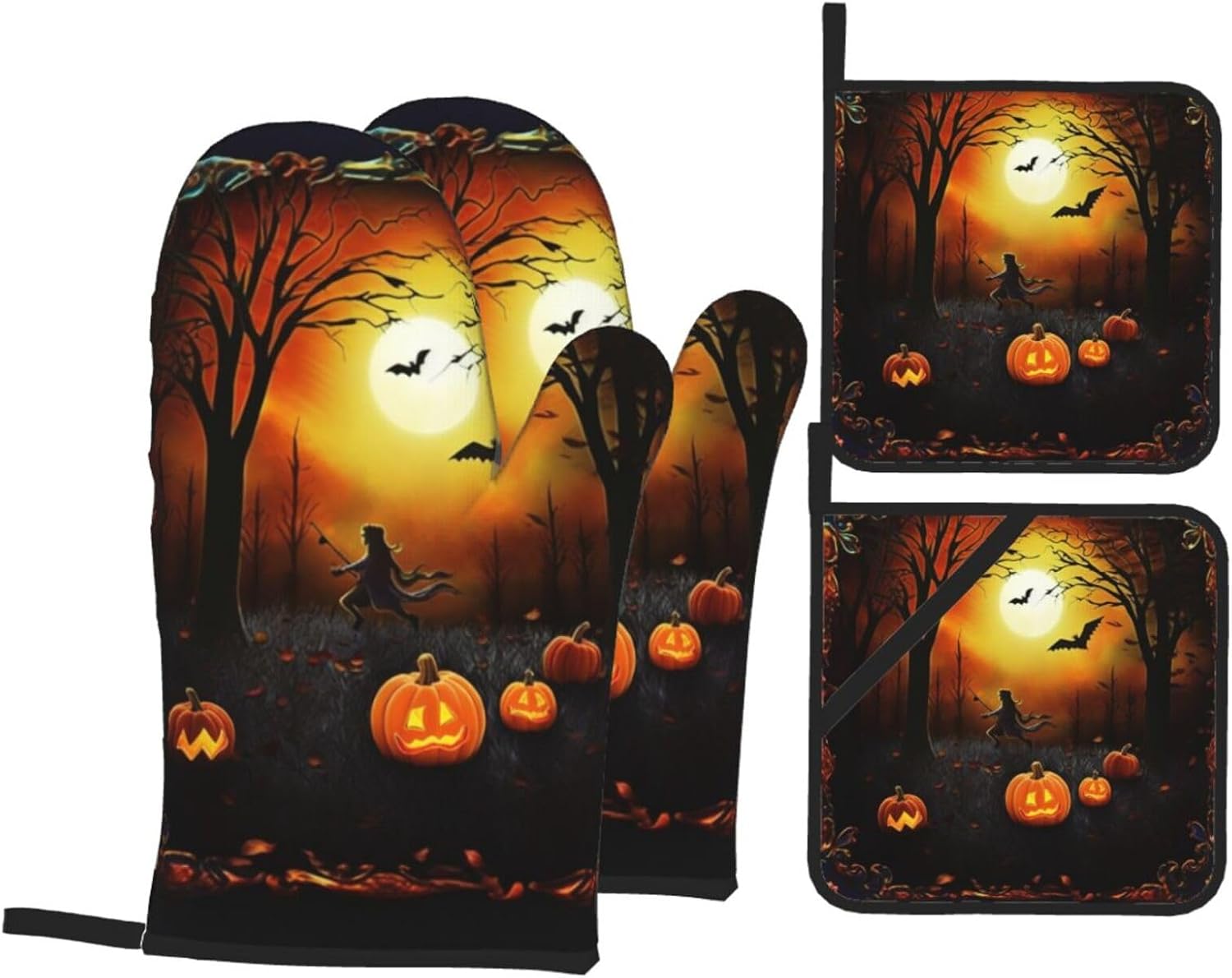Halloween Party Oven Mitts Heat-Resistant Gloves with Built-In Potholders