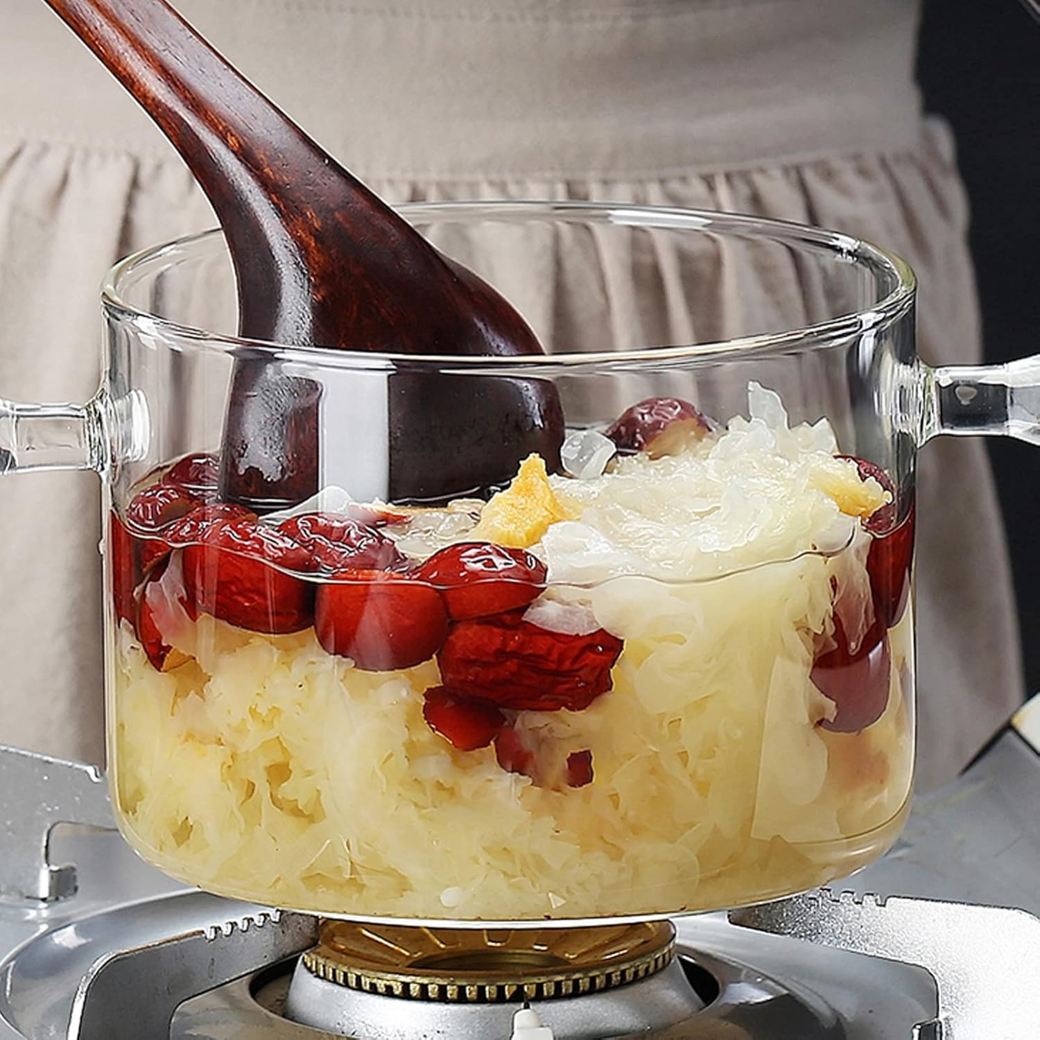 ERINGOGO 1900ML Glass Saucepan with Lid and Handles