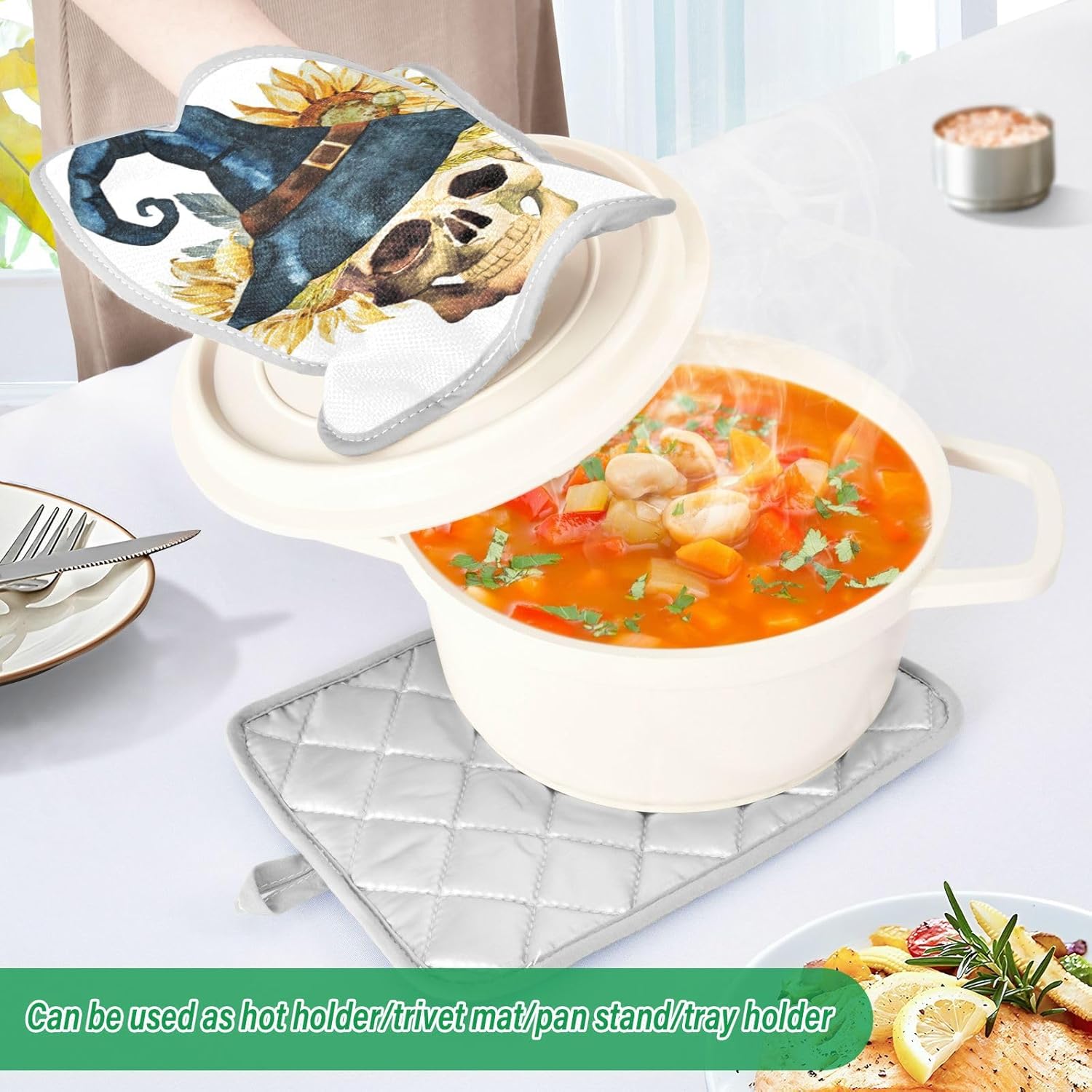 Ourvii 2pc watercolor skull oven mitts