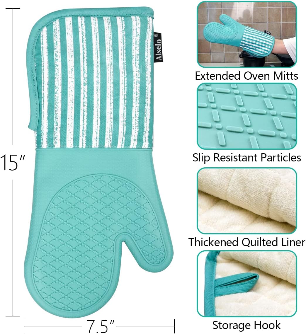Alselo Silicone Oven Mitts Heat-Resistant Durable and Sure-Grabbing