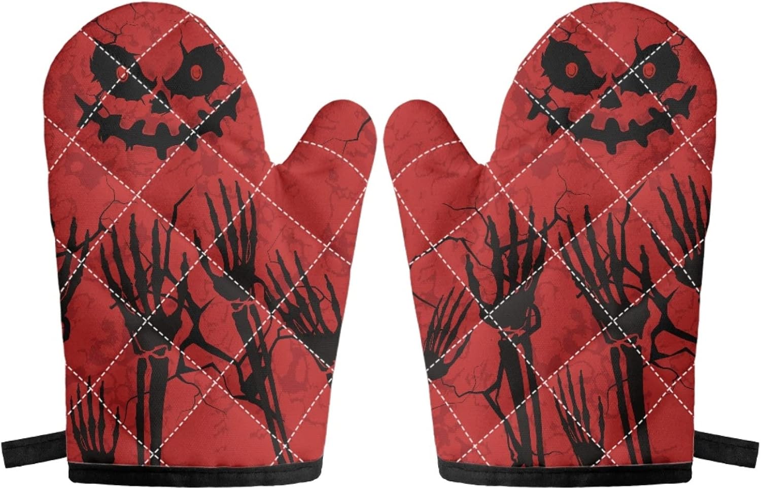 Halloween Skull Oven Mitts Pot Holders Set Red