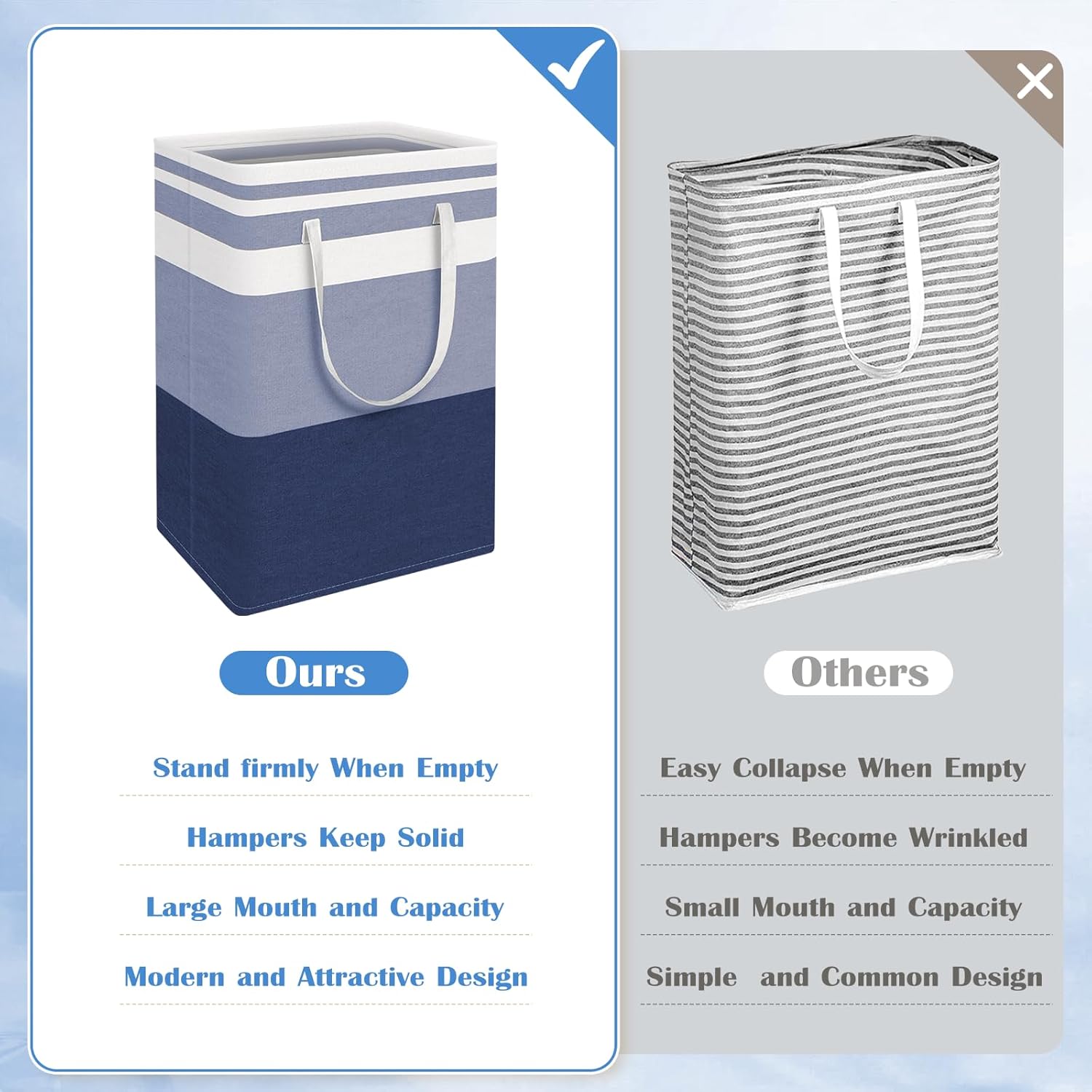 3-Pack Large Capacity Waterproof Laundry Basket with Gradient Blue