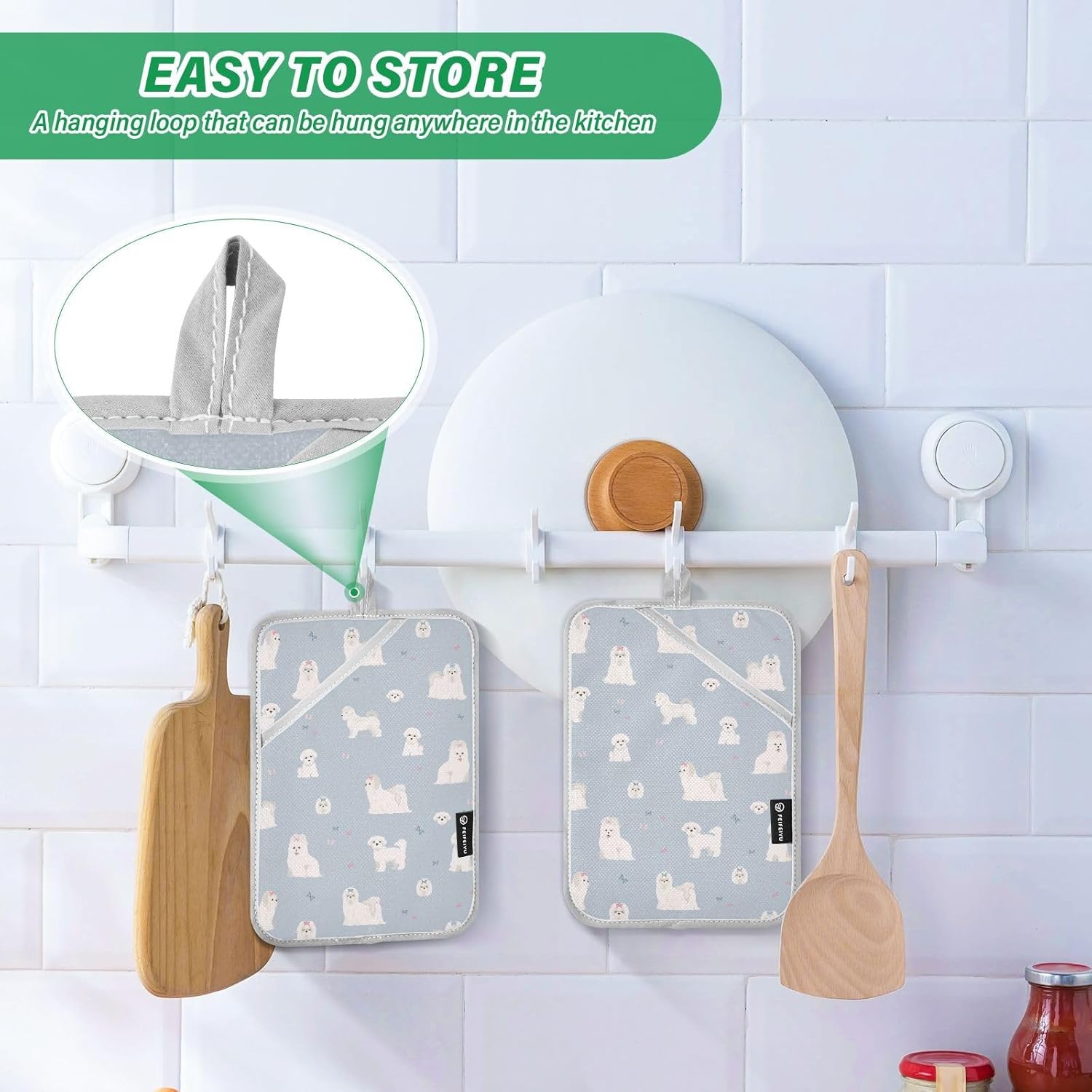 Maltese Dog Potholder Set - Heat-Resistant Oven Mitts